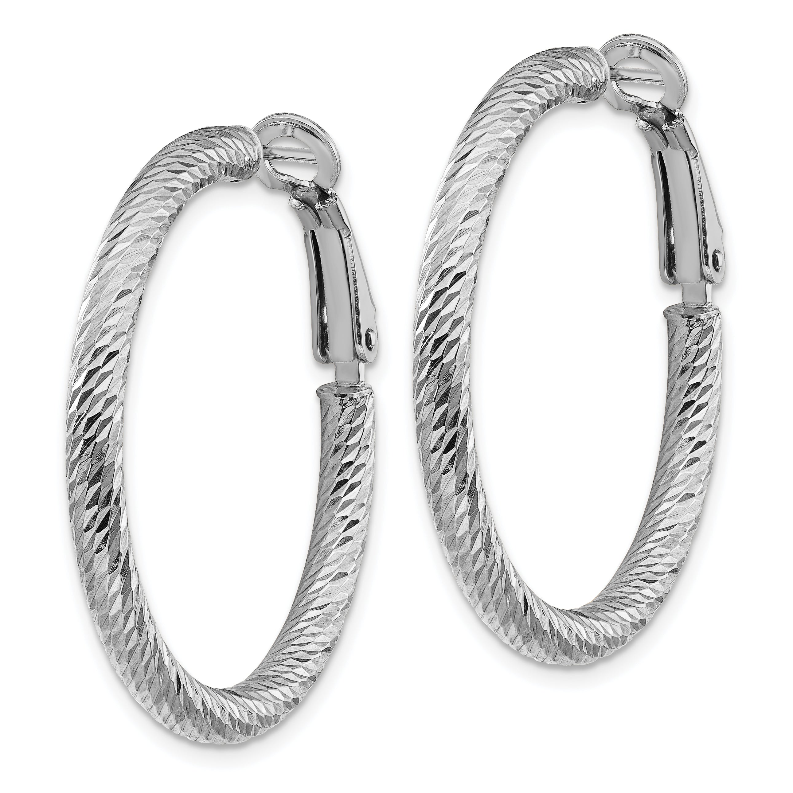 14K White Gold Diamond-Cut Hoop Earrings with Omega Back Closure