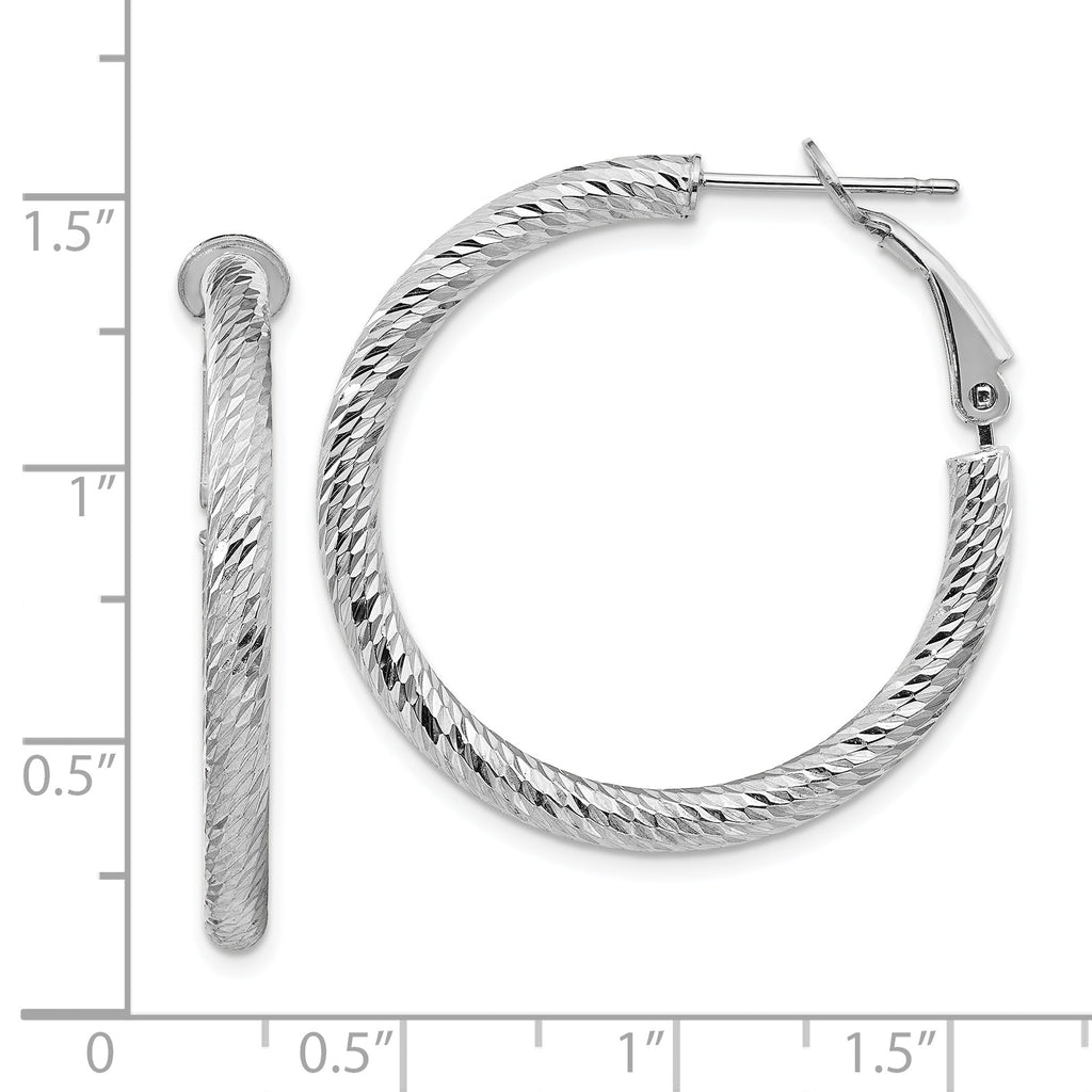 14K White Gold Diamond-Cut Hoop Earrings with Omega Back Closure