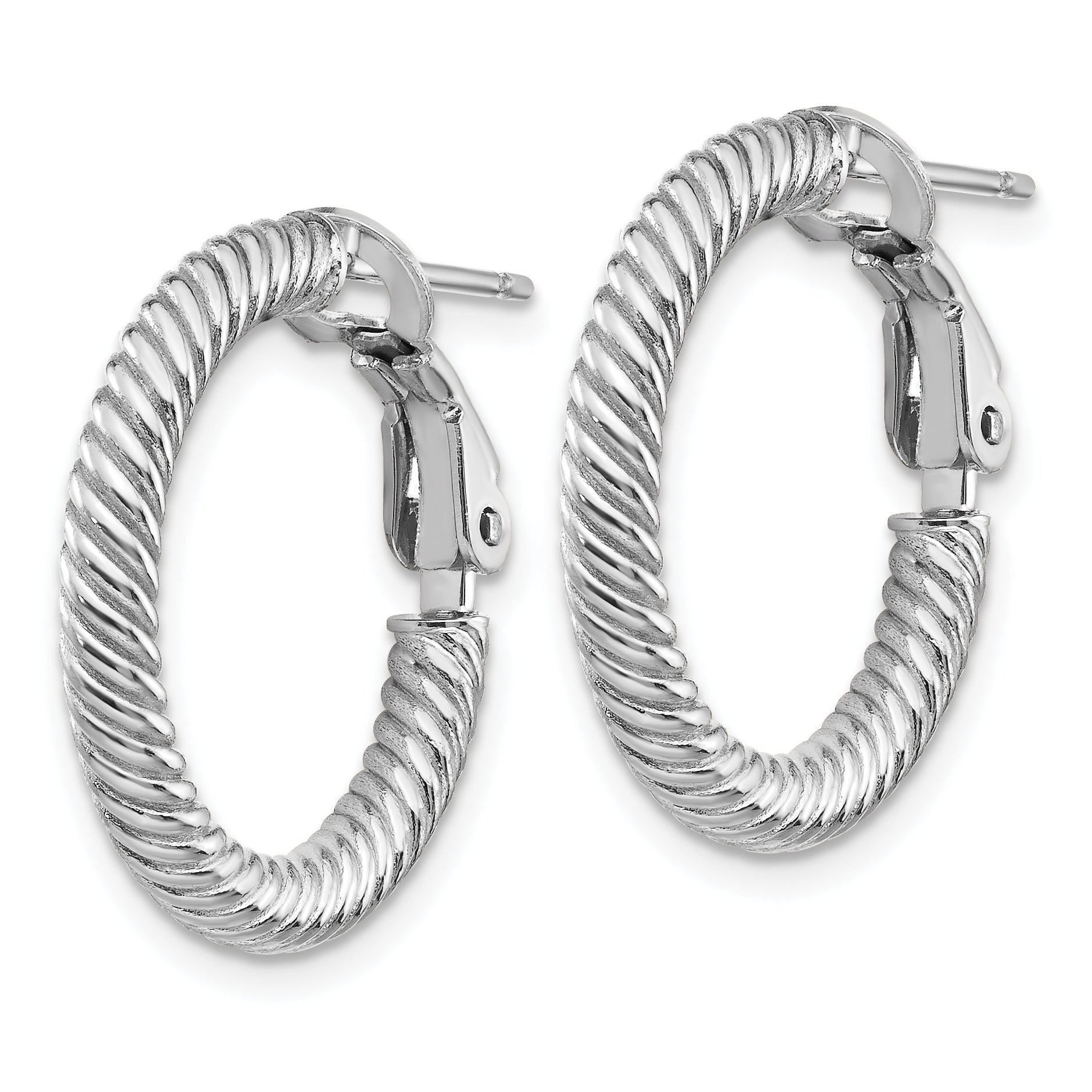 14k 3x15mm White Gold Twisted Round Hoop Earrings