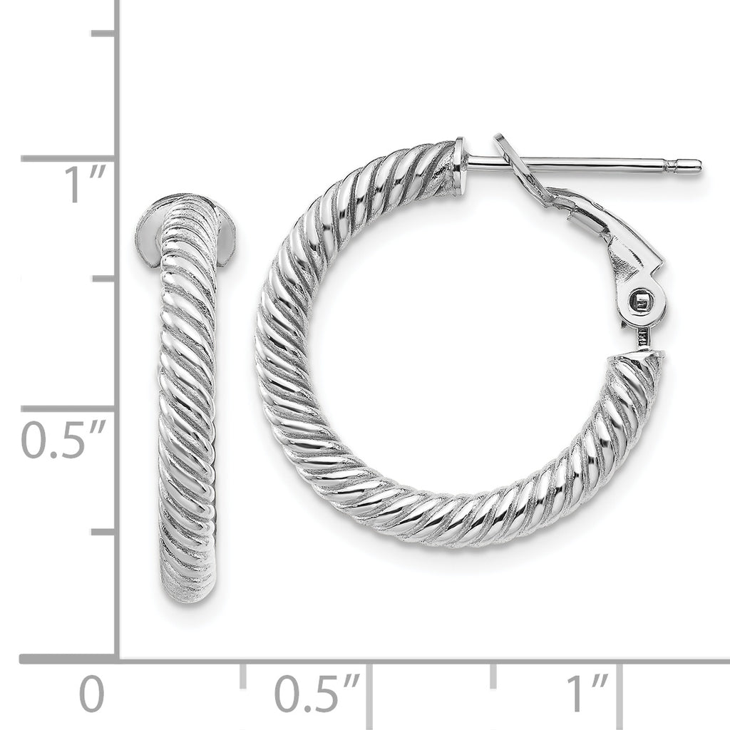 14k 3x15mm White Gold Twisted Round Hoop Earrings
