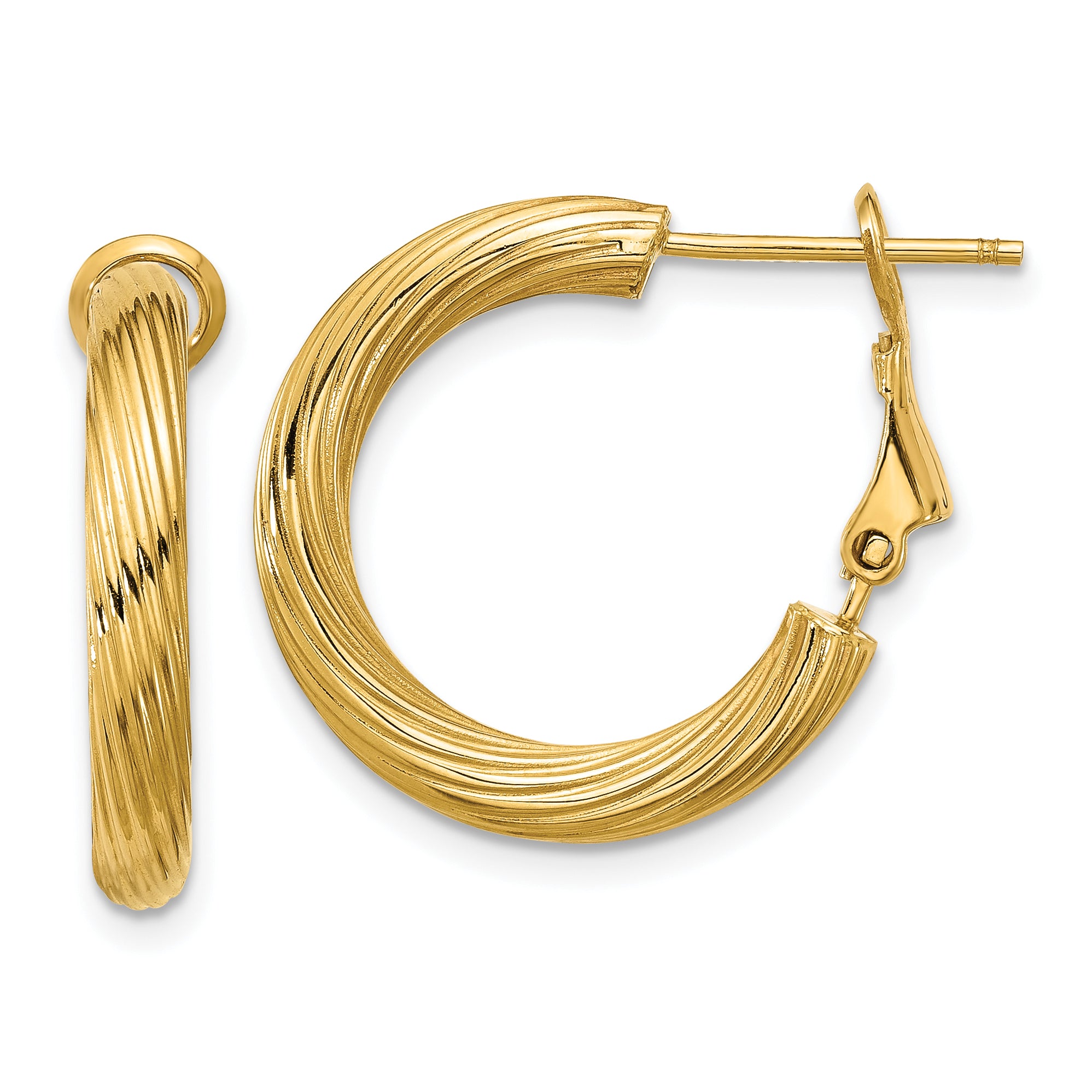 14k 3x15mm Twisted Round Hoop Earrings