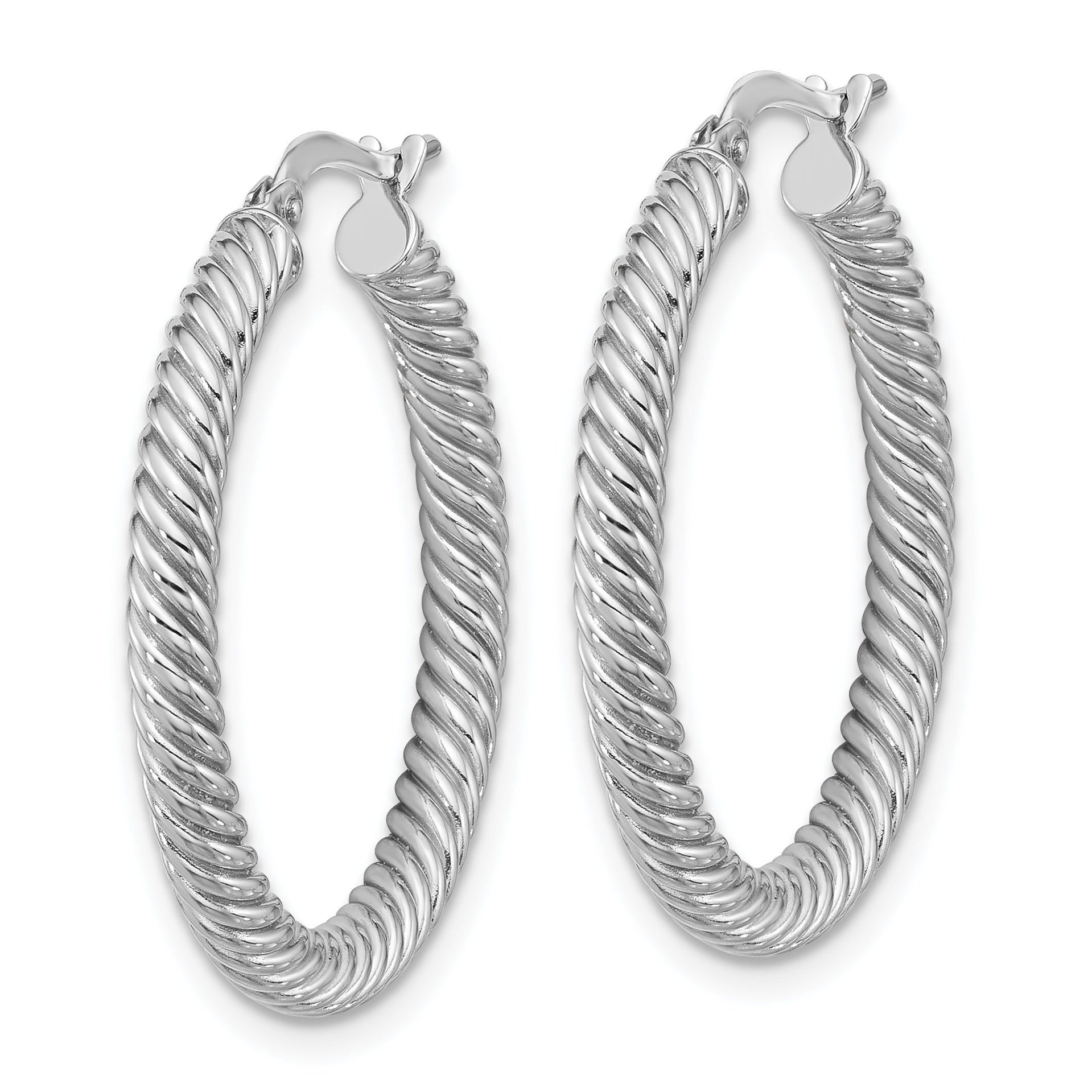 14K White Gold Twisted Hoop Earrings with Polished Finish