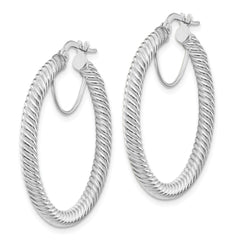 14k 3x25 White Gold Twisted Round Hoop Earrings