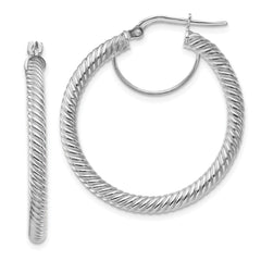 14k 3x25 White Gold Twisted Round Hoop Earrings