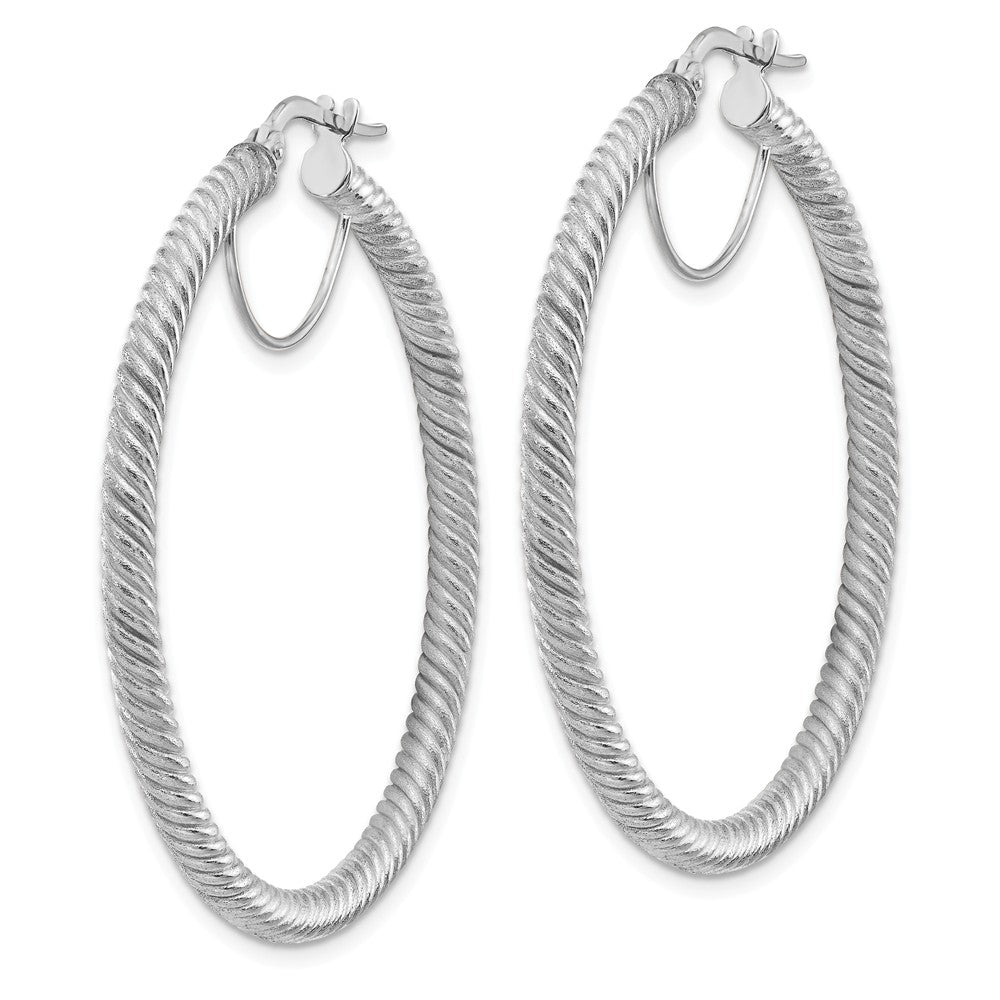 14k 3x35 White Gold Twisted Round Hoop Earrings