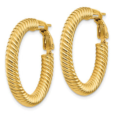 14k 4x20 Twisted Round Omega Back Hoop Earrings