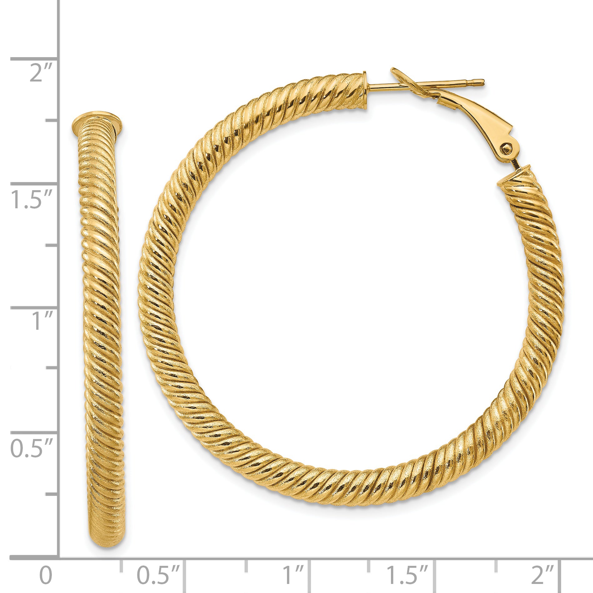14K Gold Twisted Omega Back Hoop Earrings for Women  Polished Finish