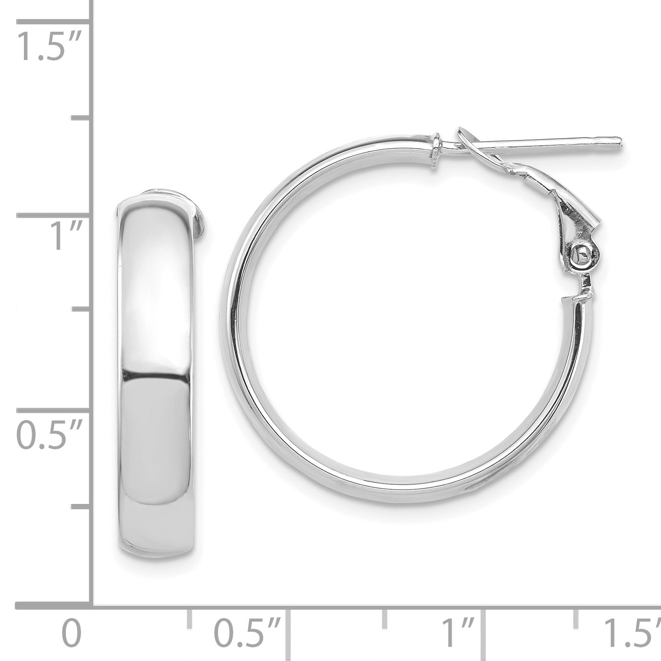 14k White Gold High Polished 5mm Omega Back Hoop Earrings Secondary image