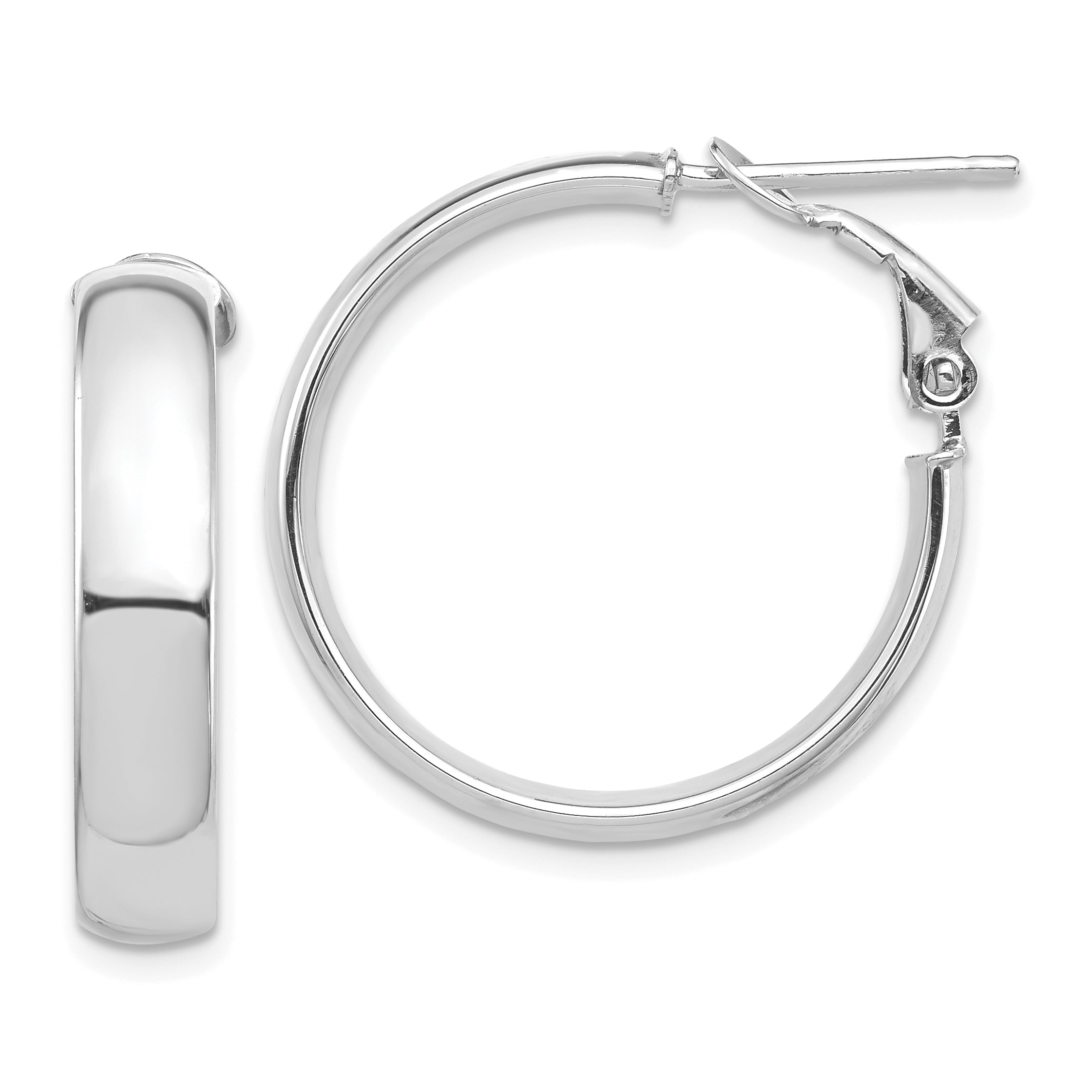 14k White Gold High Polished 5mm Omega Back Hoop Earrings Main image