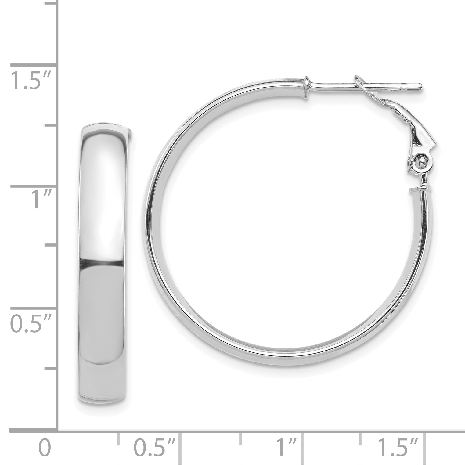 14k White Gold High Polished 5mm Omega Back Hoop Earrings Secondary image