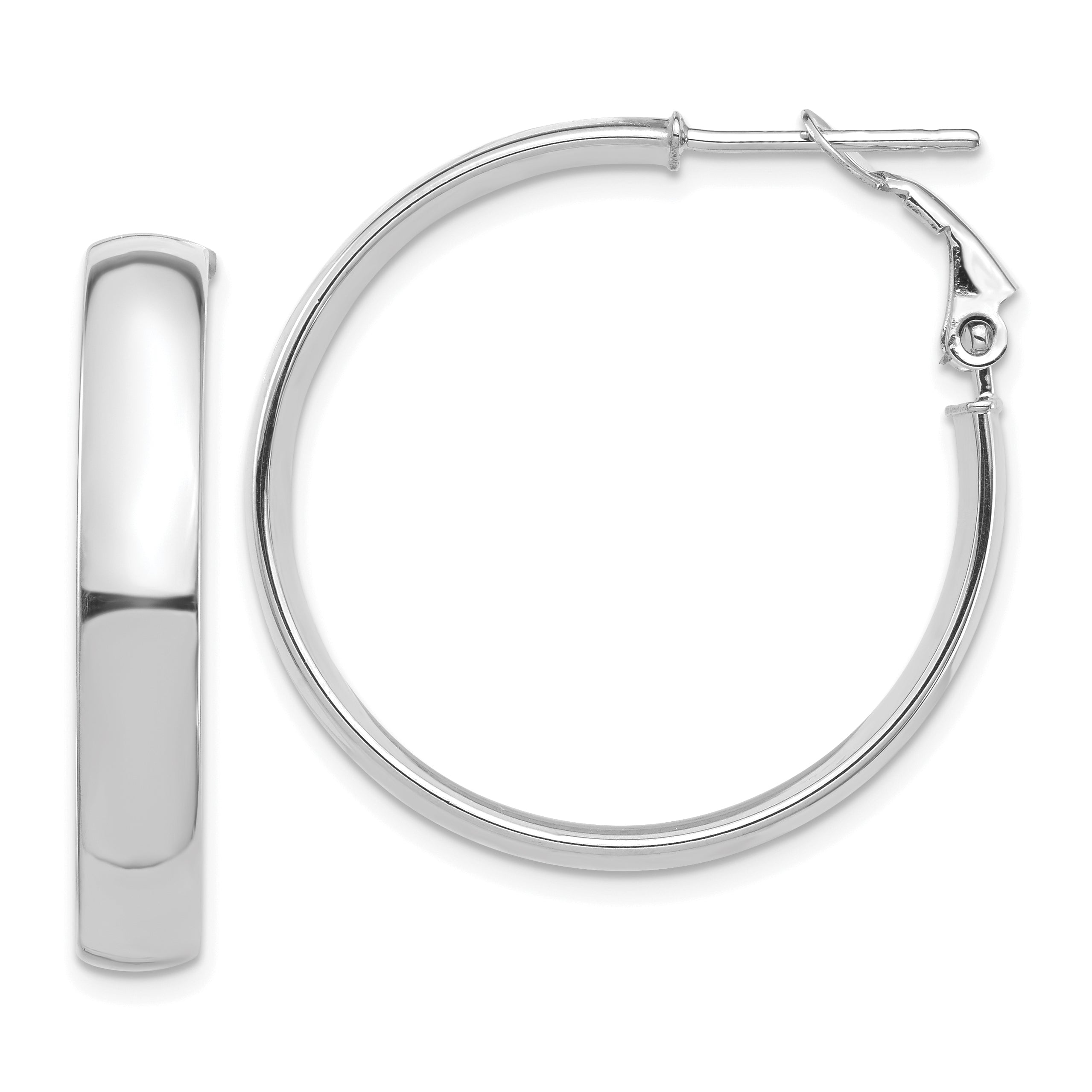 14k White Gold High Polished 5mm Omega Back Hoop Earrings Main image