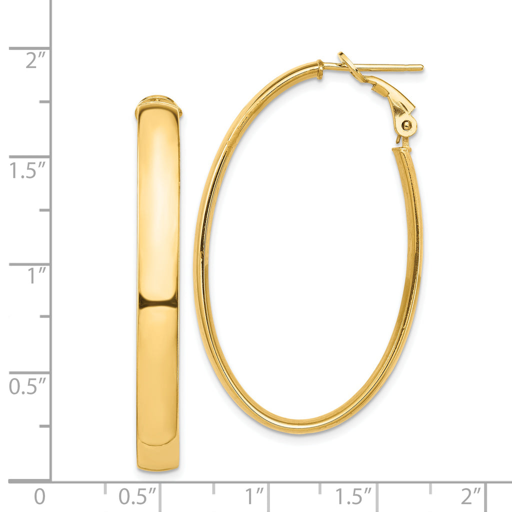 14k High Polished 5mm Oval Omega Back Hoop Earrings
