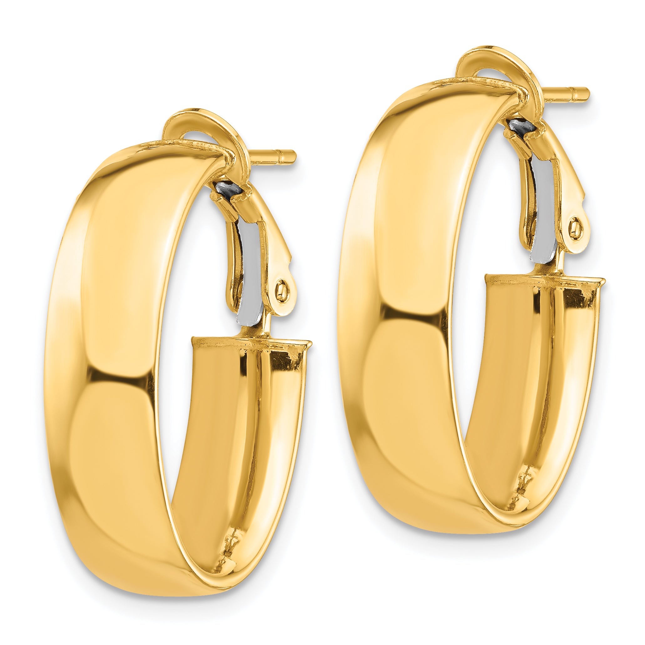 14k High Polished 7mm Omega Back Oval Hoop Earrings Secondary image