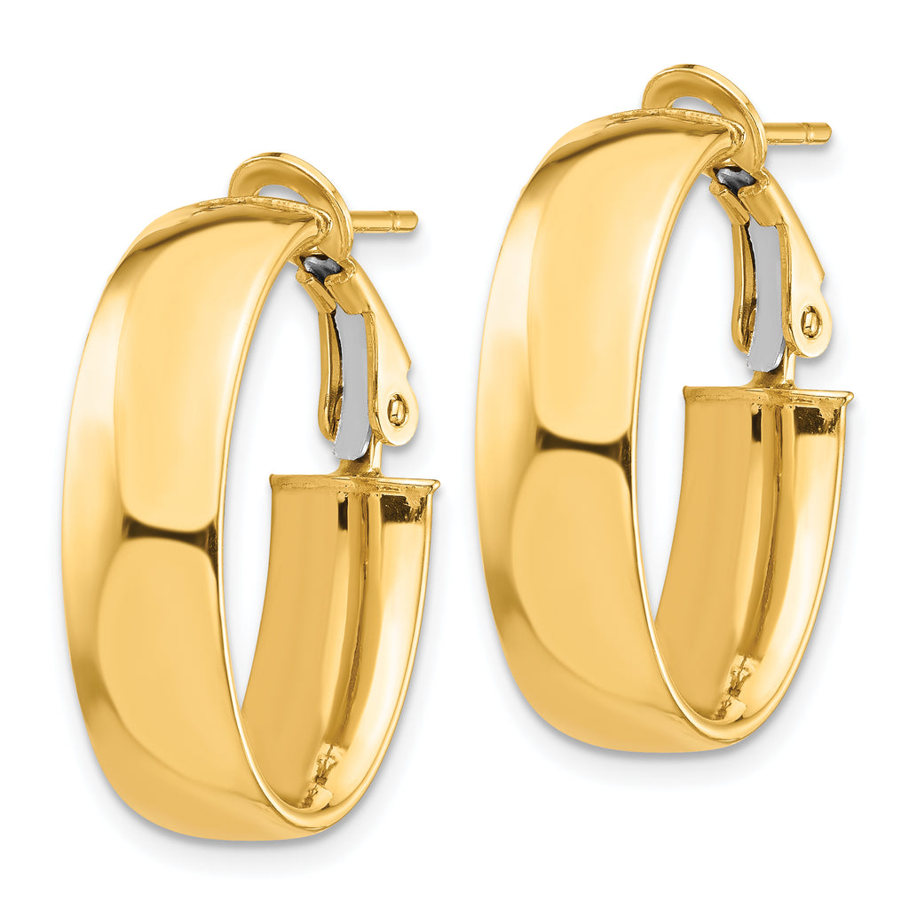 14k High Polished 7mm Omega Back Oval Hoop Earrings