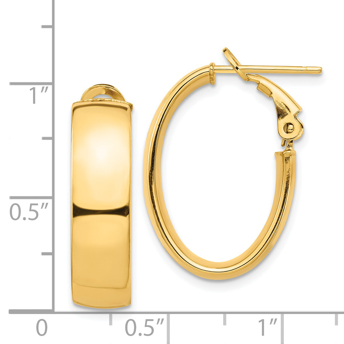 14k High Polished 7mm Omega Back Oval Hoop Earrings