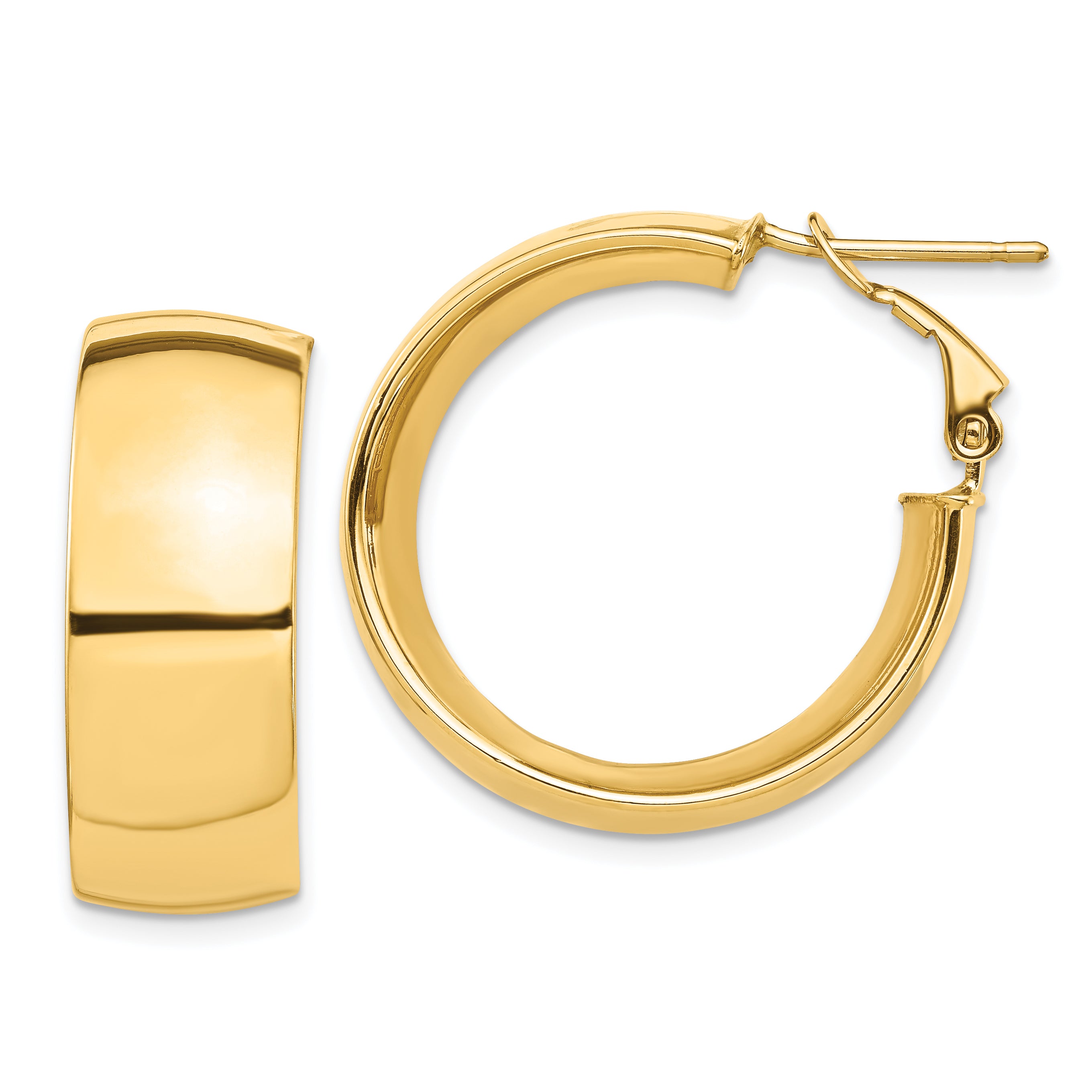 14k High Polished 10mm Omega Back Hoop Earrings Main image