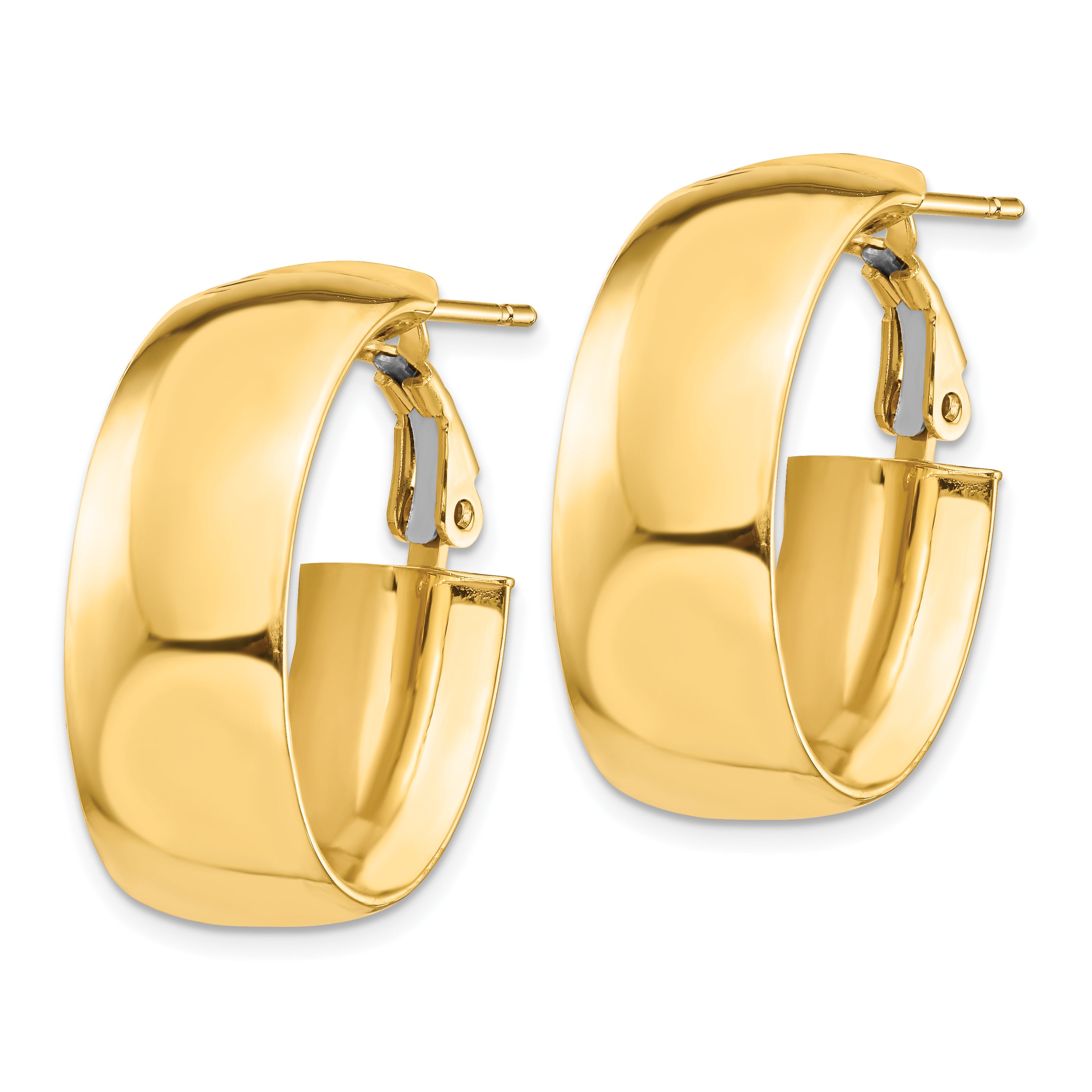 14k High Polished 10mm Omega Back Oval Hoop Earrings Secondary image