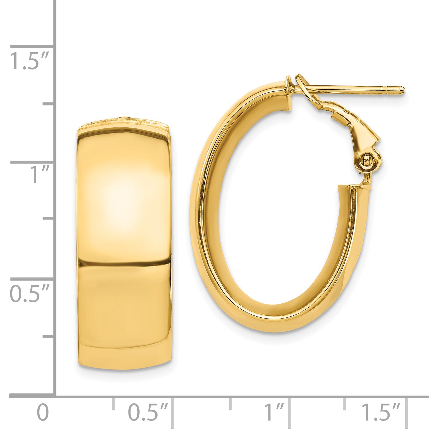 14k High Polished 10mm Omega Back Oval Hoop Earrings