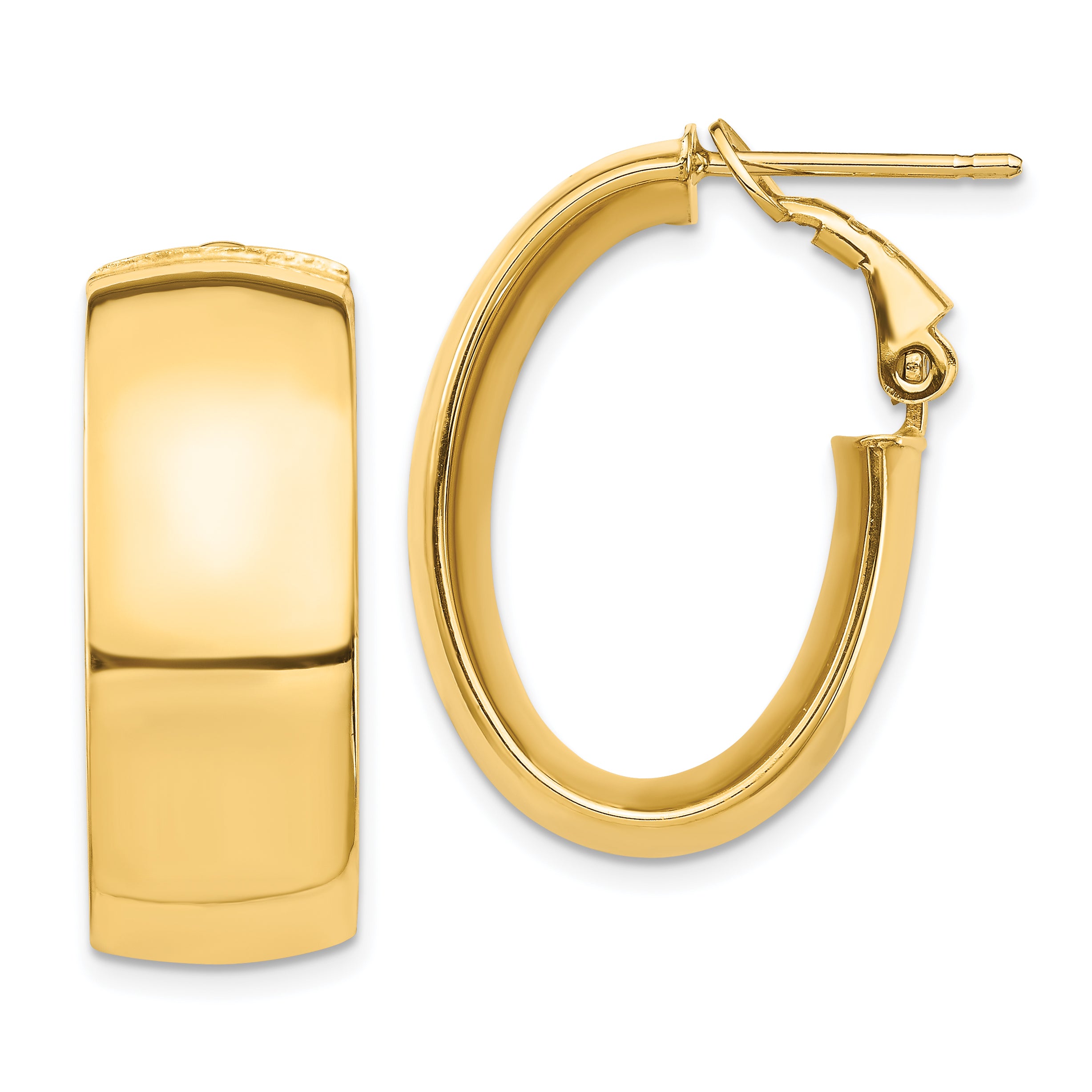 14k High Polished 10mm Omega Back Oval Hoop Earrings Main image