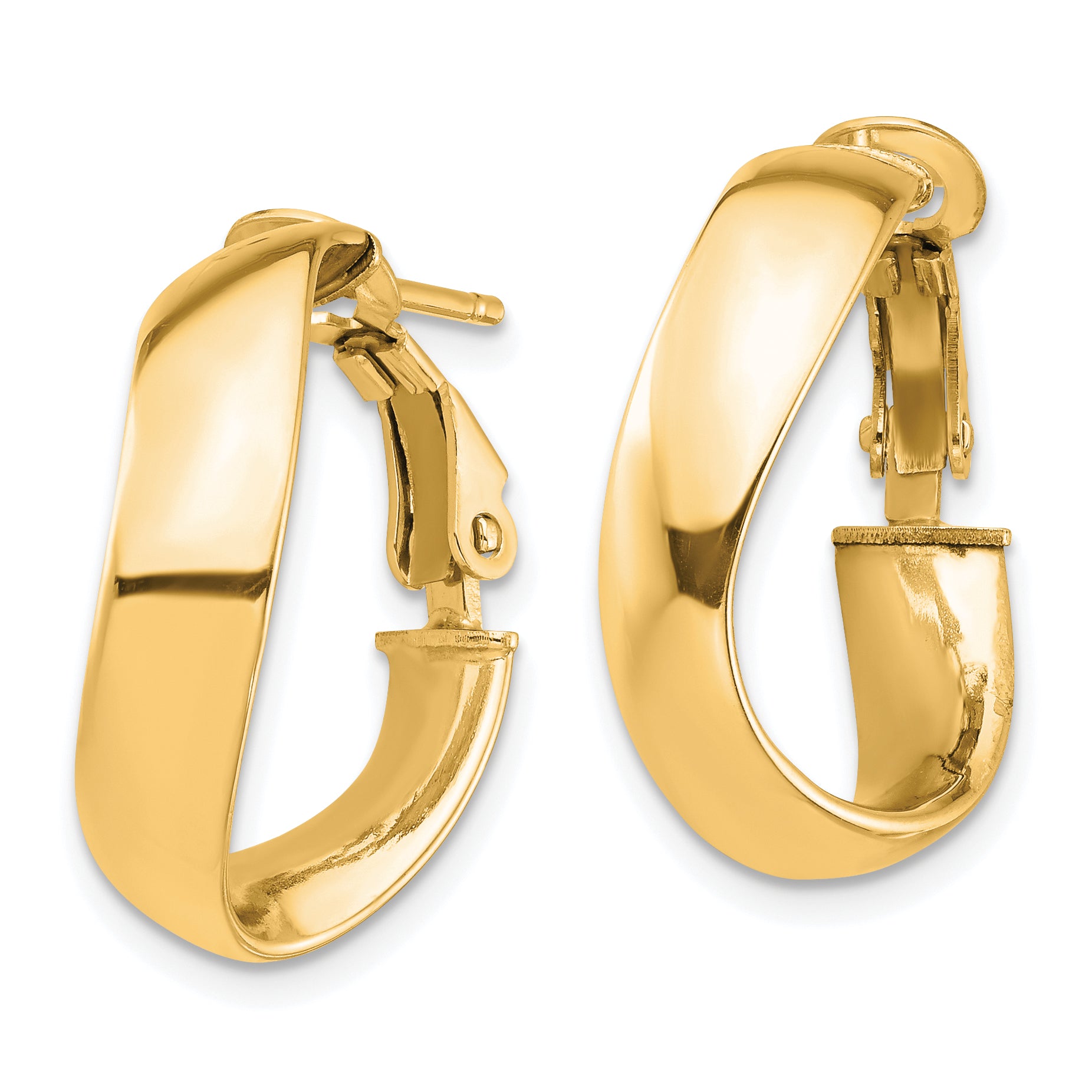 14k High Polished 5mm Wavy Omega Back Hoop Earrings Secondary image