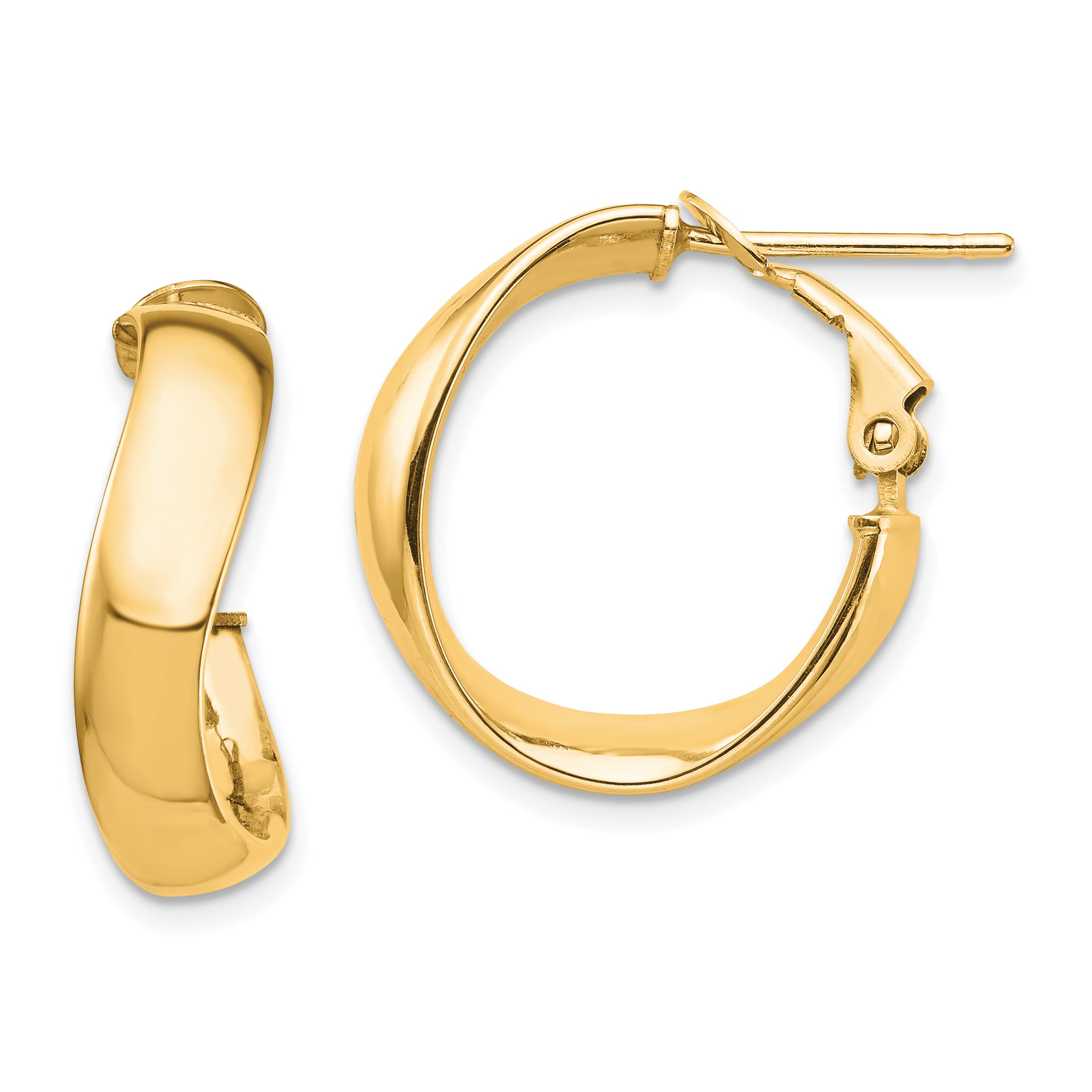 14k High Polished 5mm Wavy Omega Back Hoop Earrings Main image