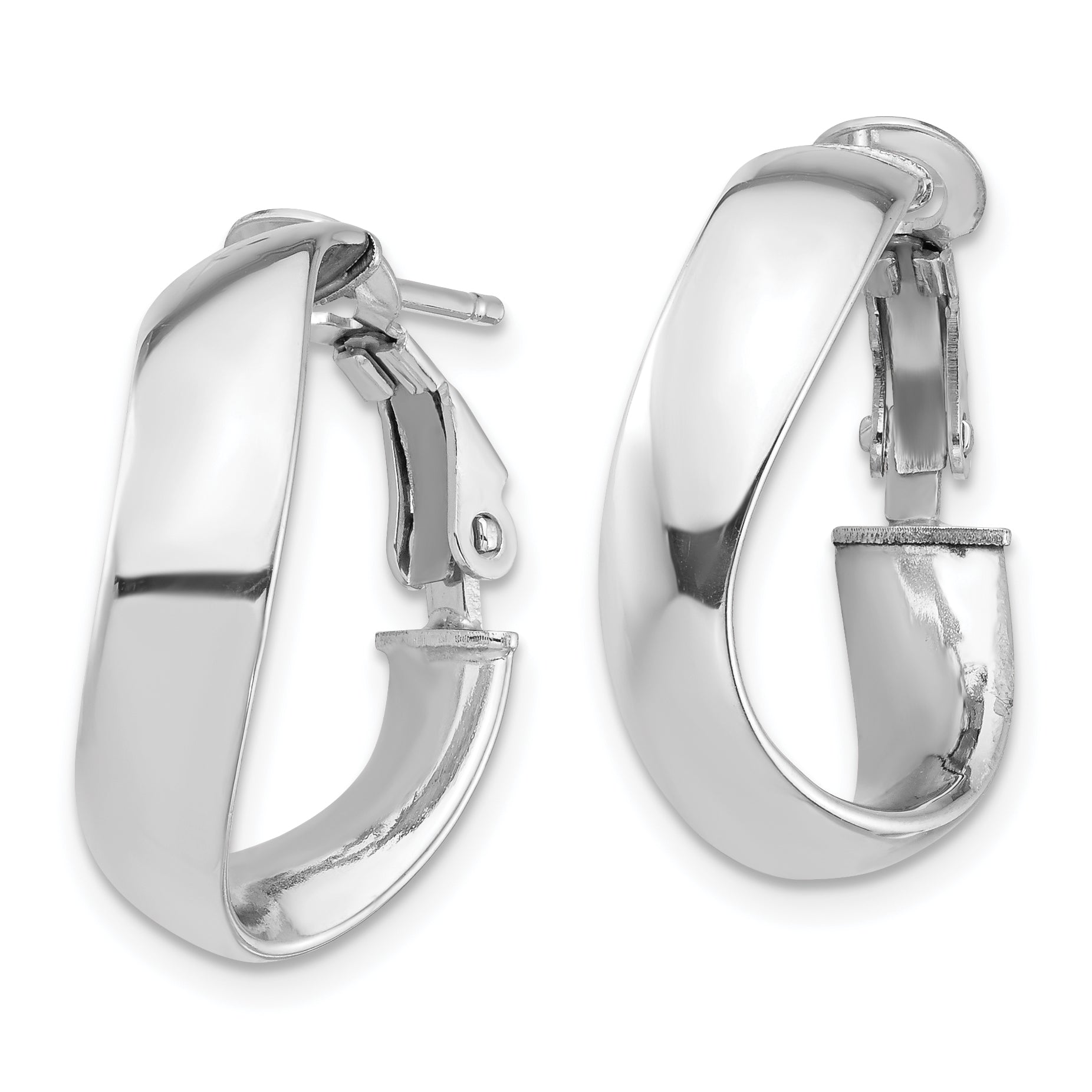 14k White Gold High Polished 5mm Wavy Omega Back Hoop Earrings Secondary image
