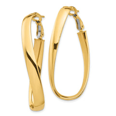 14k High Polished 5mm Twisted Oval Omega Back Hoop Earrings
