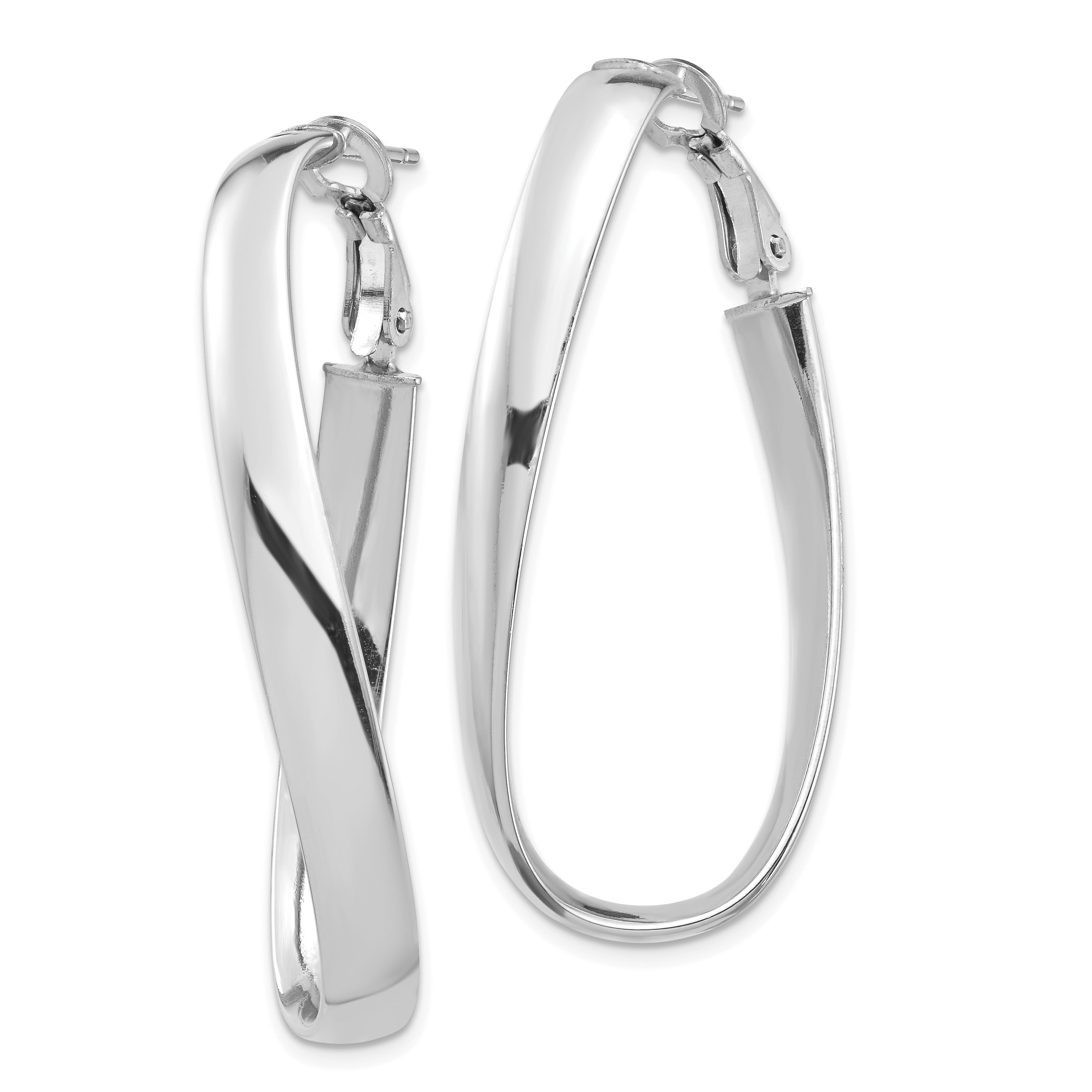 14k White Gold Polished 5mm Twisted Omega Back Oval Hoop Earrings Secondary image
