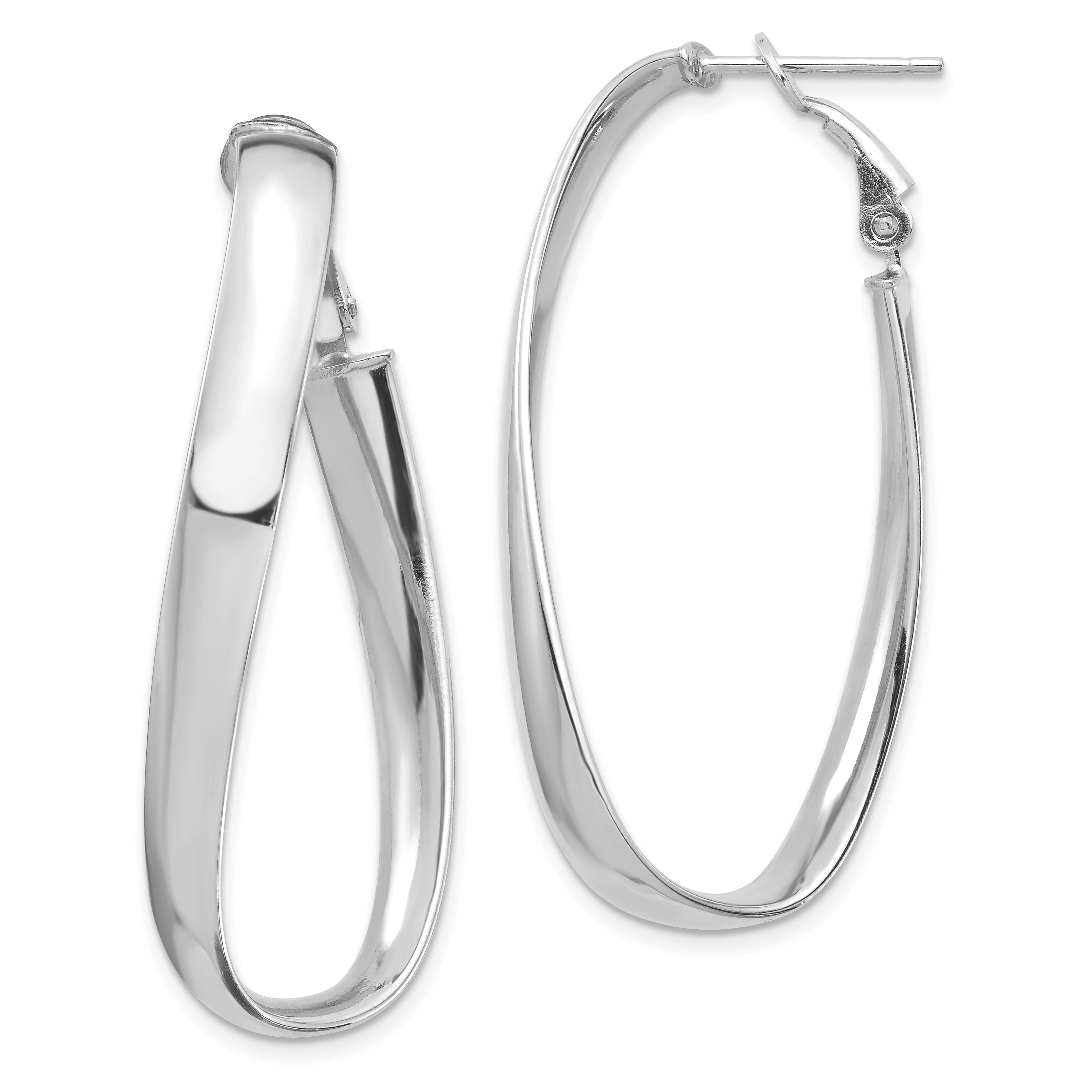 14k White Gold Polished 5mm Twisted Omega Back Oval Hoop Earrings Main image