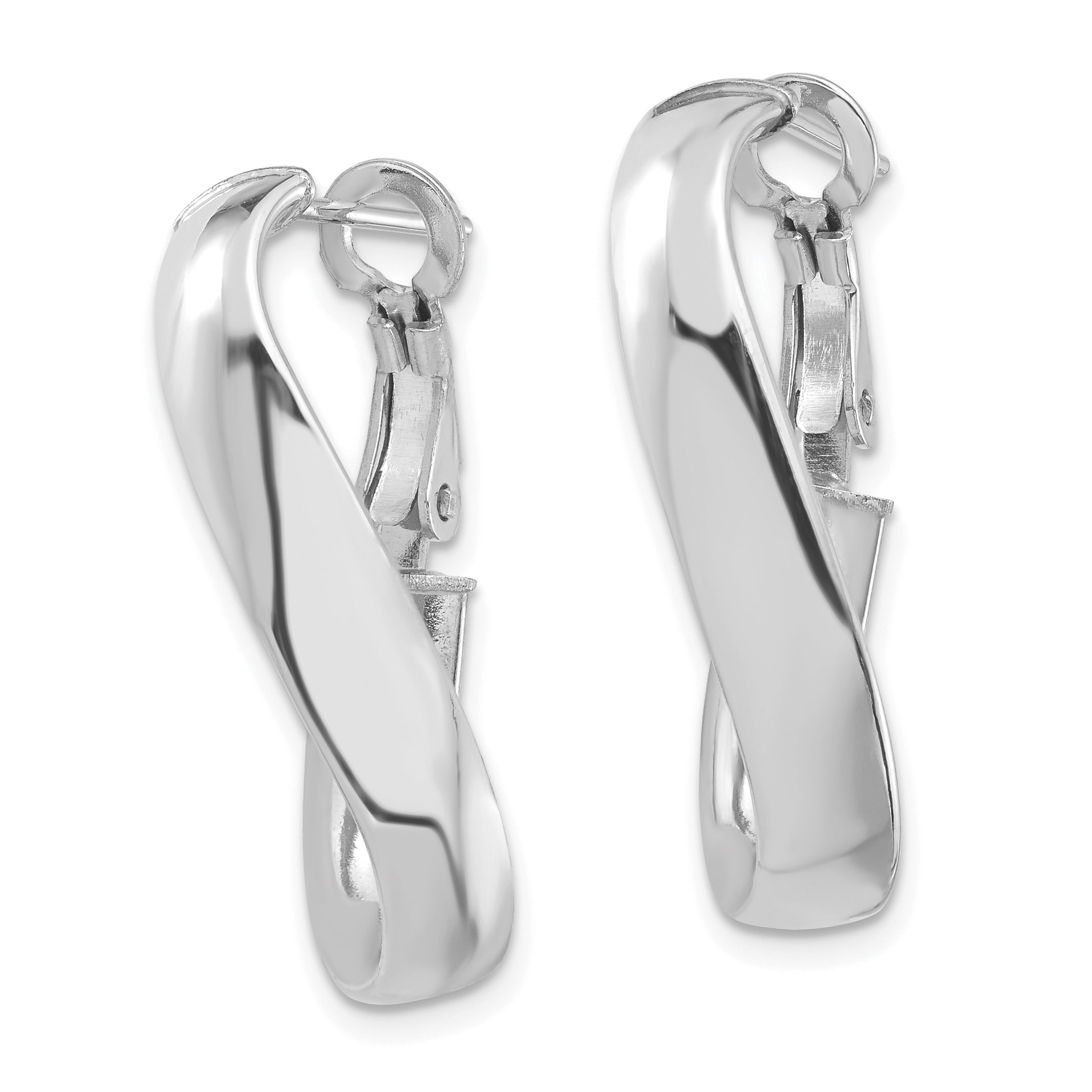14k White Gold Polished 5mm Twisted Oval Omega Back Hoop Earrings Secondary image