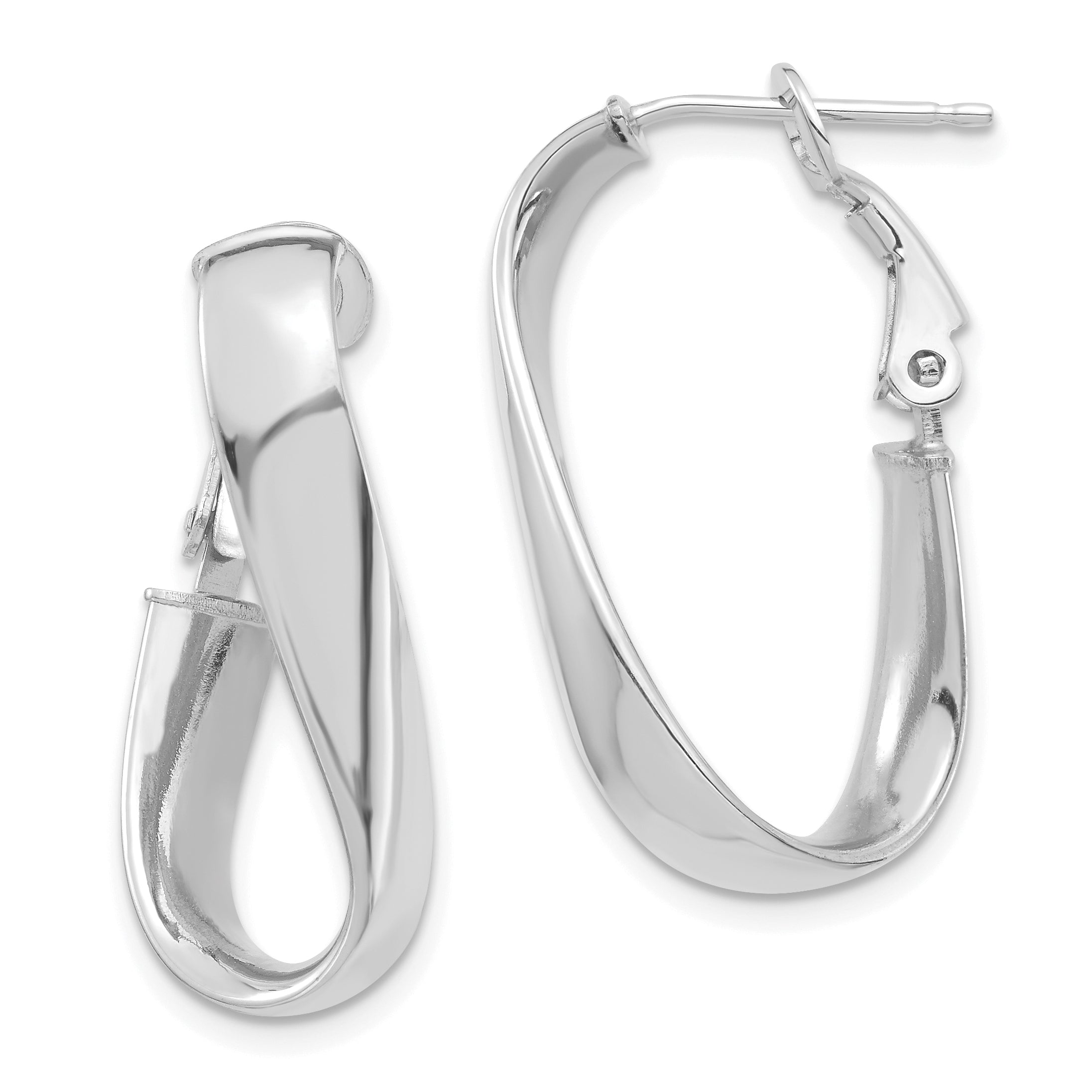 14k White Gold Polished 5mm Twisted Oval Omega Back Hoop Earrings Main image