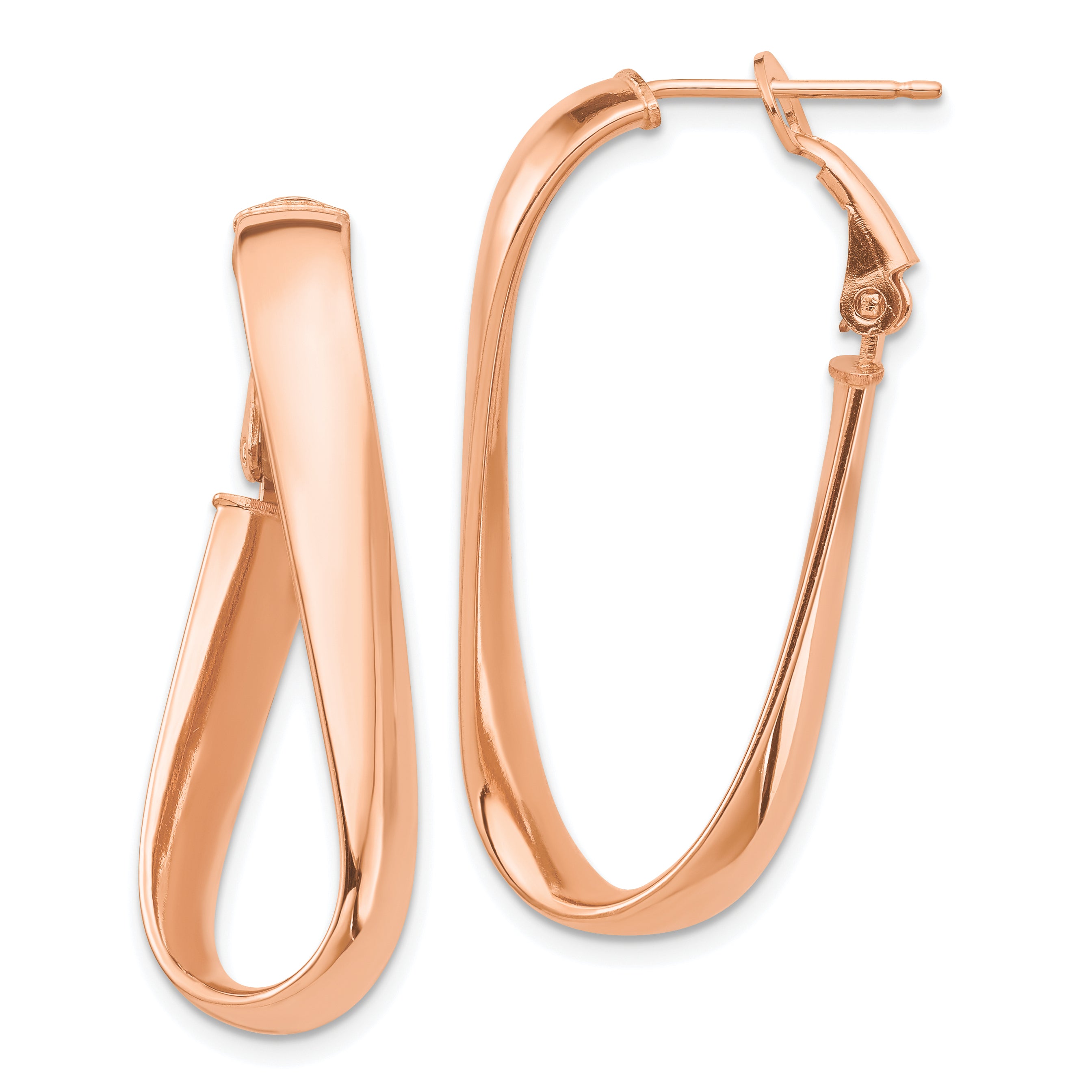 14k Rose Gold High Polished 5mm Wavy Oval Omega Back Hoop Earrings Main image