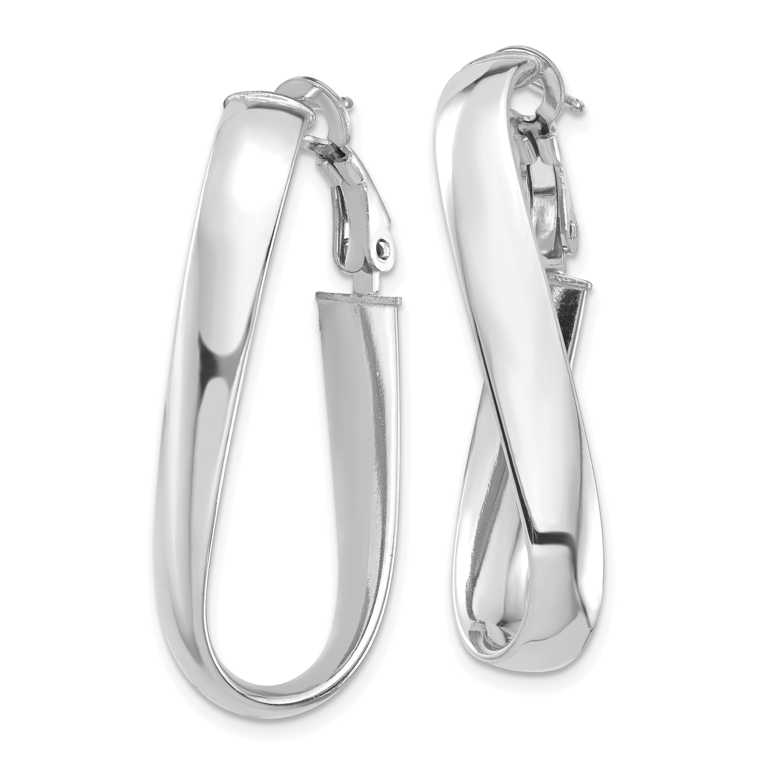 14k White Gold Polished 5mm Twisted Oval Omega Back Hoop Earrings Secondary image