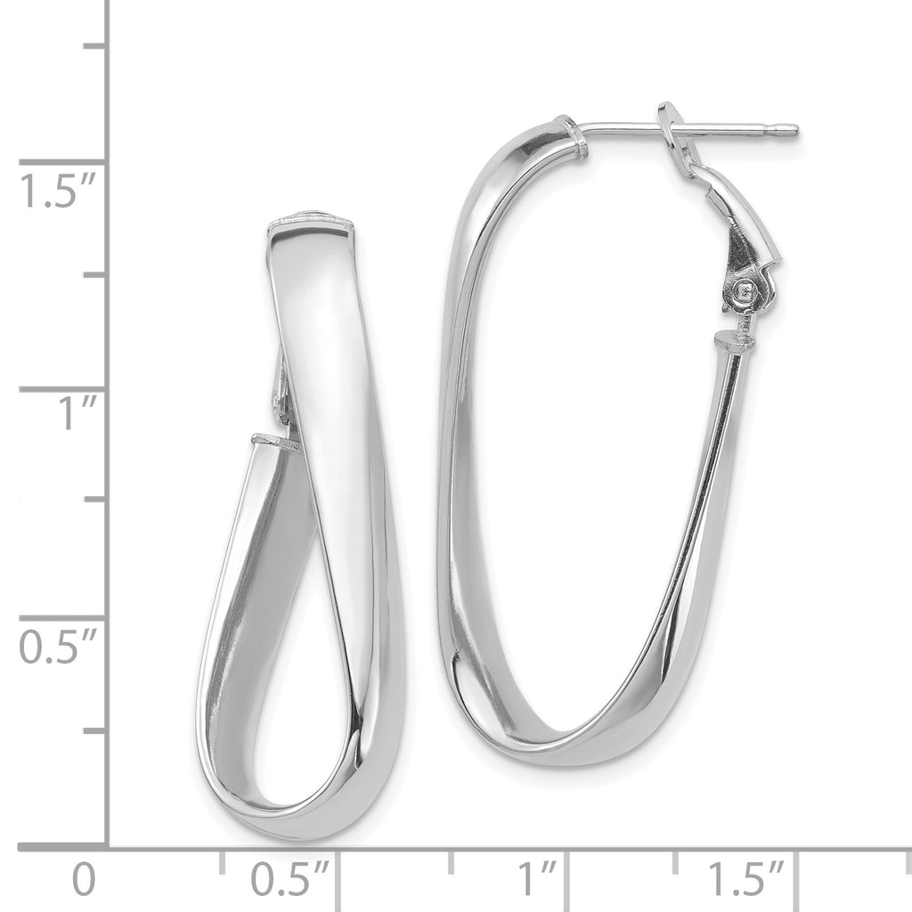14k White Gold Polished 5mm Twisted Oval Omega Back Hoop Earrings
