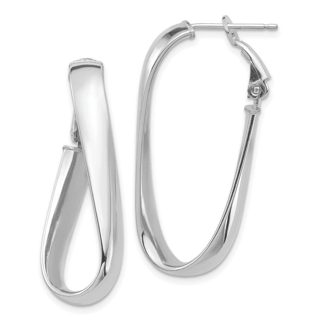 14k White Gold Polished 5mm Twisted Oval Omega Back Hoop Earrings