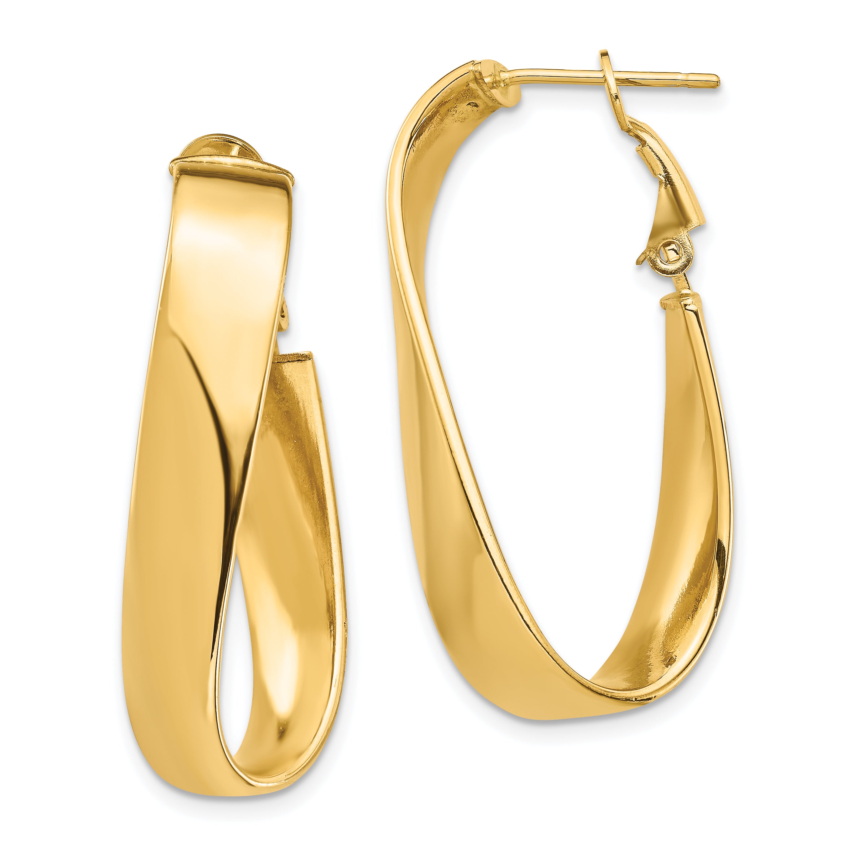 14k High Polished 7mm Wavy Oval Omega Back Hoop Earrings Main image