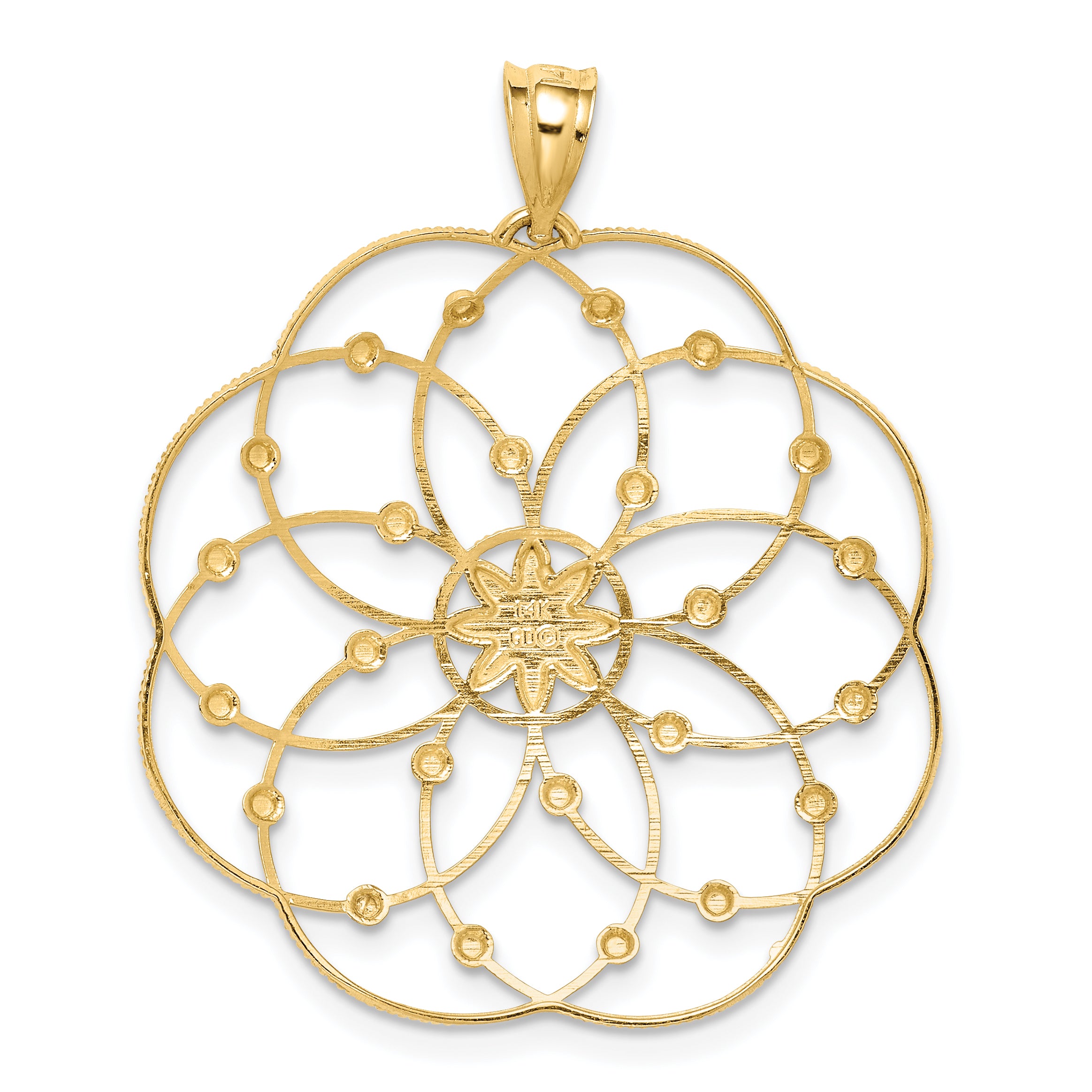 14K Gold and Rhodium Spiral Circle Pendant with Diamond-Cut Detail
