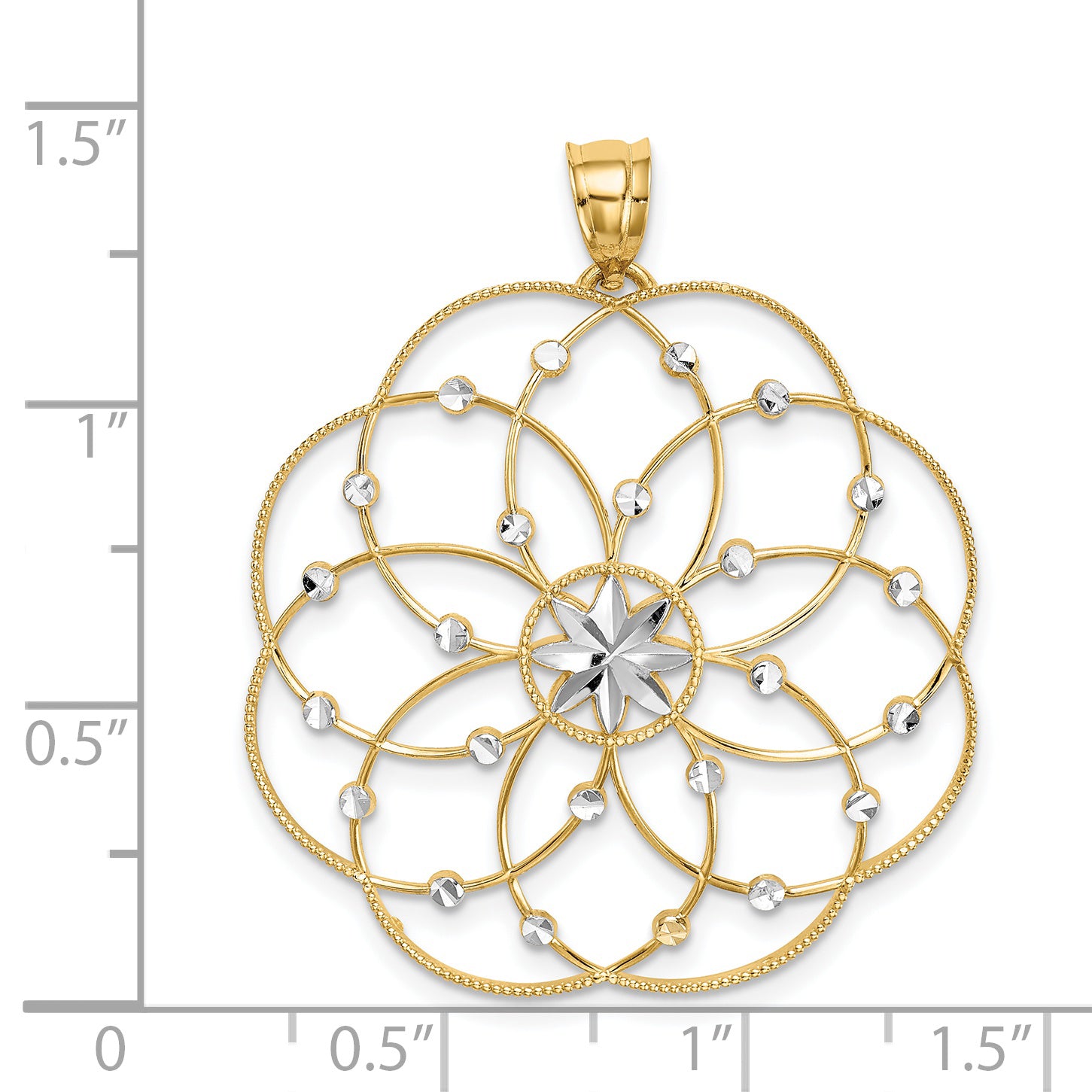 14K and Rhodium Diamond-cut Spiral Circle Pendant