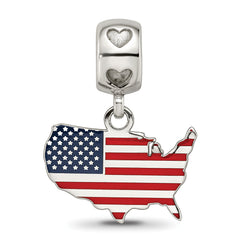 S/S FLAG IN US MAP ENAMELED ON HEART BEAD BAIL