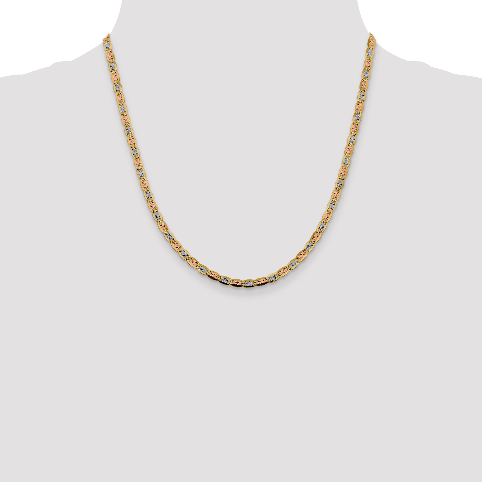 14K 16 inch 3.8mm Tri-color Pav‚ Valentino with Lobster Clasp Chain