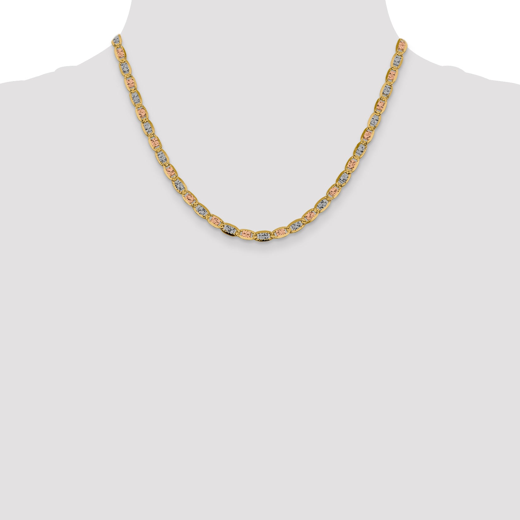 14K 16 inch 4.65mm Tri-color Pav‚ Valentino with Lobster Clasp Chain