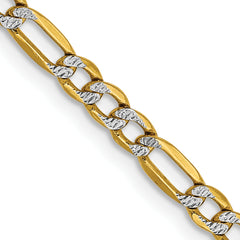 14K 24 inch 3.2mm Semi-Solid with Rhodium Pav‚ Figaro with Lobster Clasp Chain