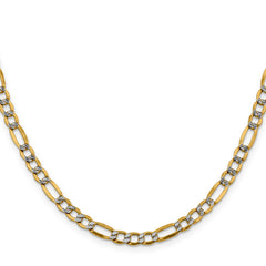 14K 16 inch 5.25mm Semi-Solid with Rhodium Pav‚ Figaro with Lobster Clasp Chain