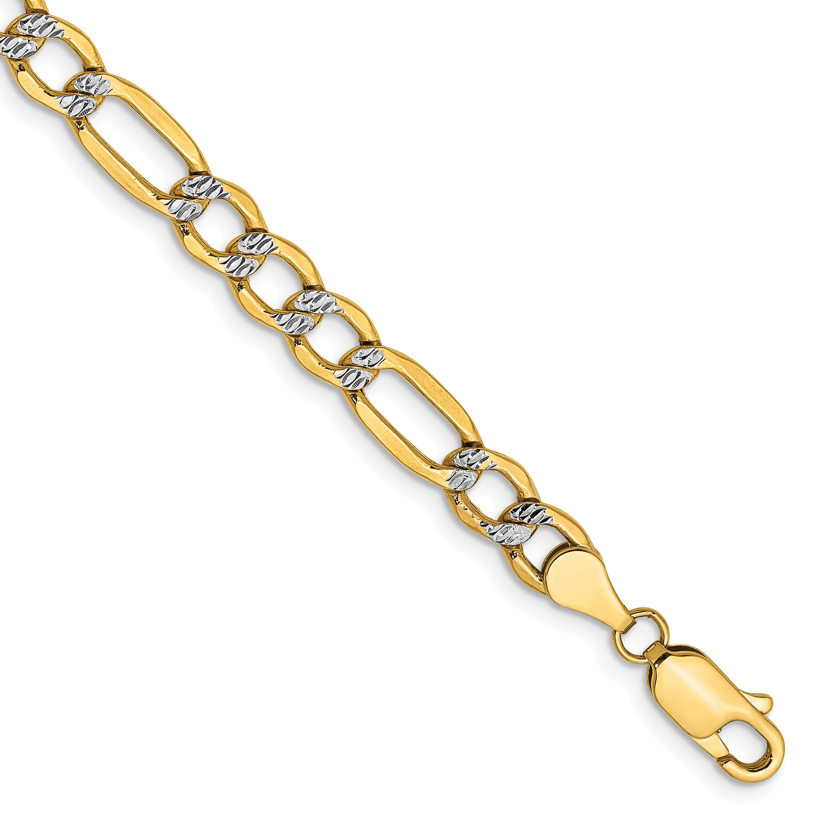 14K 9 inch 5.25mm Semi-Solid with Rhodium Pav‚ Figaro with Lobster Clasp Chain
