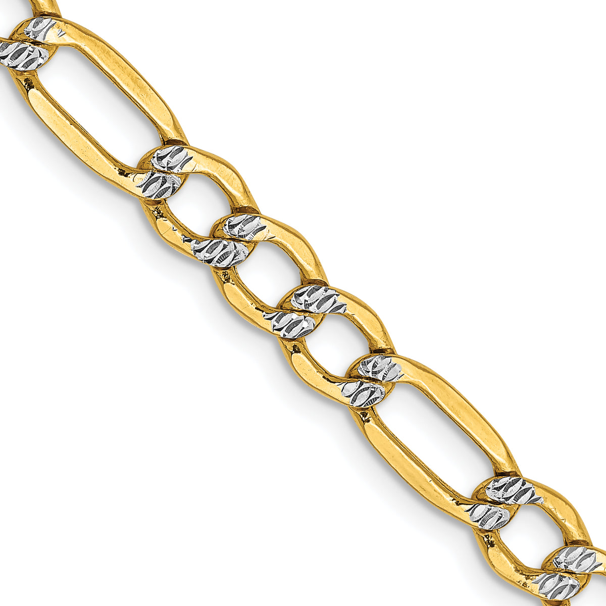 14K 26 inch 5.25mm Semi-Solid with Rhodium Pav‚ Figaro with Lobster Clasp Chain