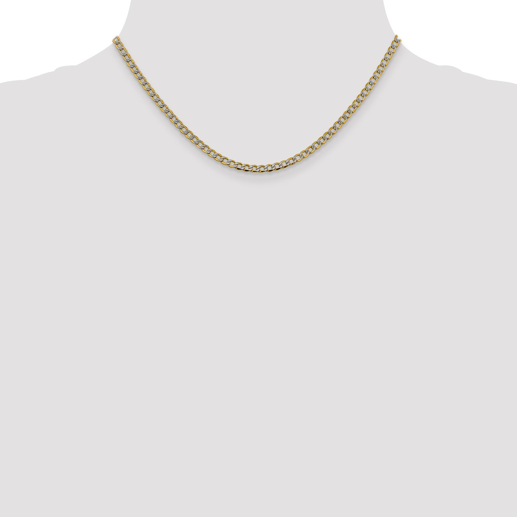 14K 16 inch 3.4mm Semi-Solid with Rhodium Pav‚ Curb with Lobster Clasp Chain