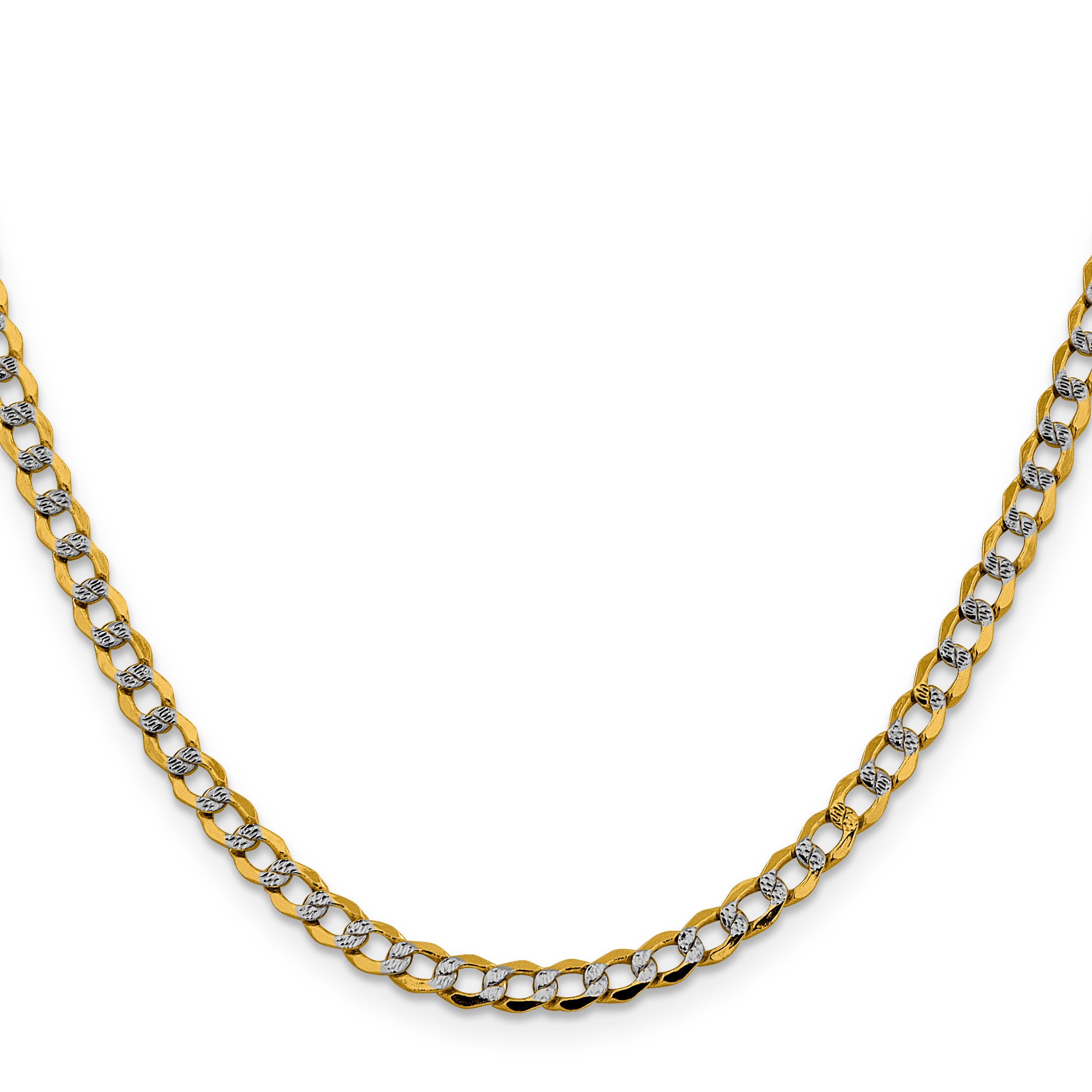 14K 16 inch 4.3mm Semi-Solid with Rhodium Pav‚ Curb with Lobster Clasp Chain