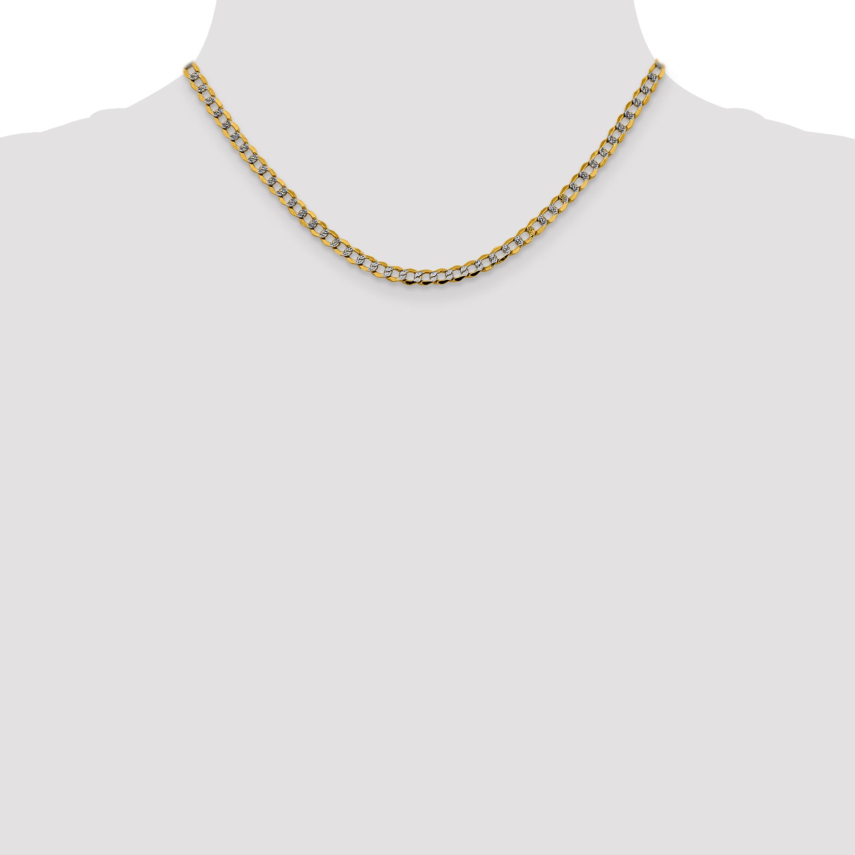 14K 16 inch 4.3mm Semi-Solid with Rhodium Pav‚ Curb with Lobster Clasp Chain