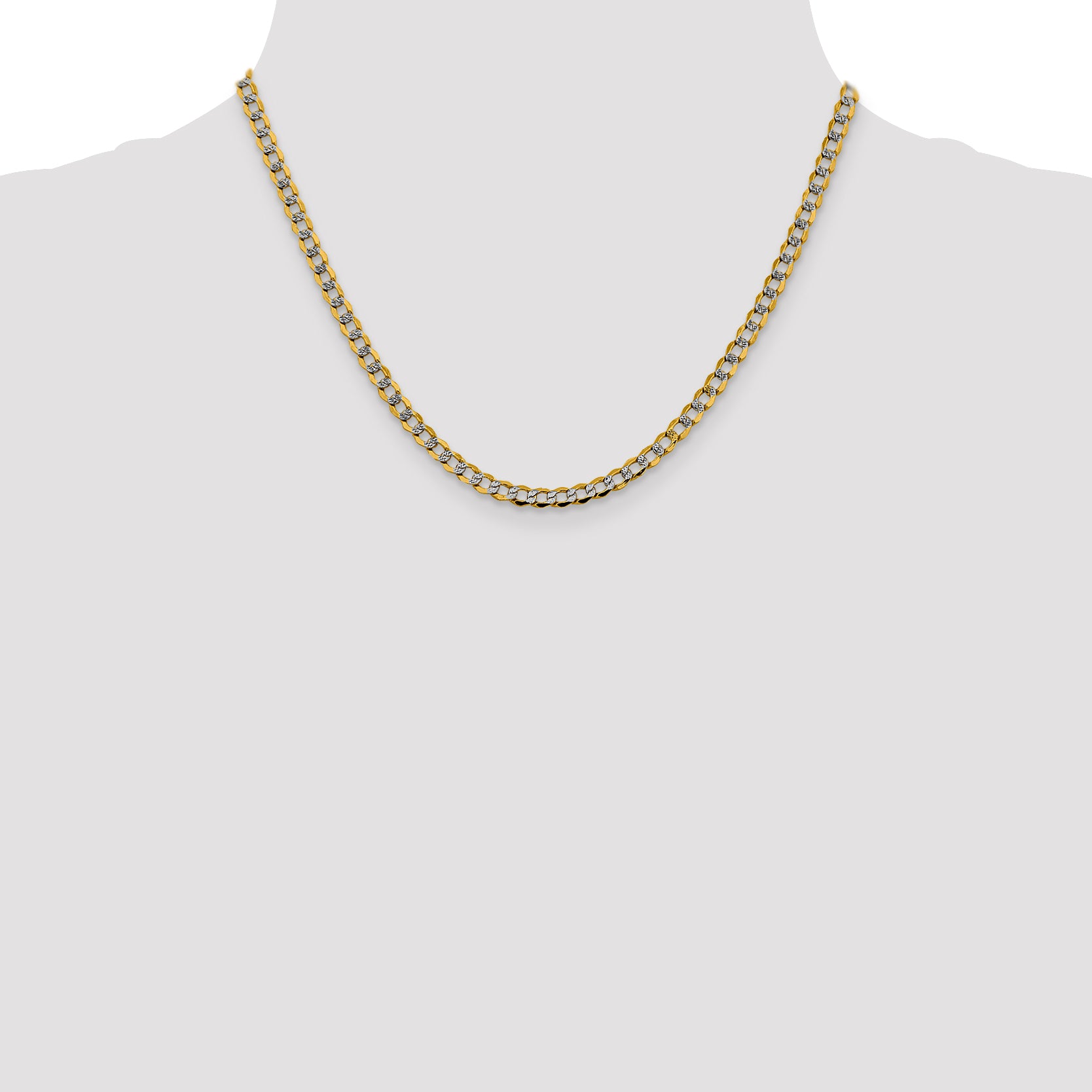 14K 16 inch 4.3mm Semi-Solid with Rhodium Pav‚ Curb with Lobster Clasp Chain