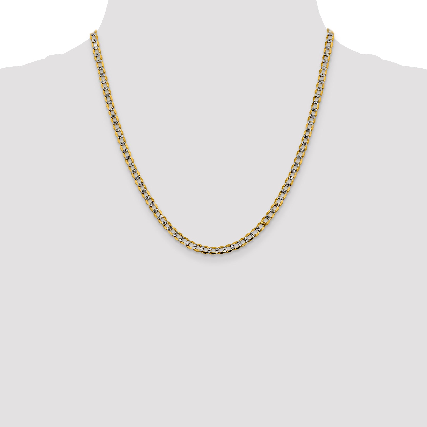 14K 16 inch 4.3mm Semi-Solid with Rhodium Pav‚ Curb with Lobster Clasp Chain